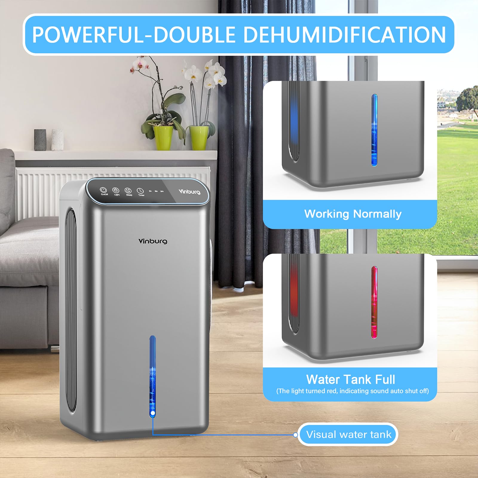 85 Oz Dehumidifier For Home, 800 Sq Ft Quiet Dehumidifier With Drain Hose, Reusable Filter, Sleep Mode, Auto Shut Off, Timer, Po