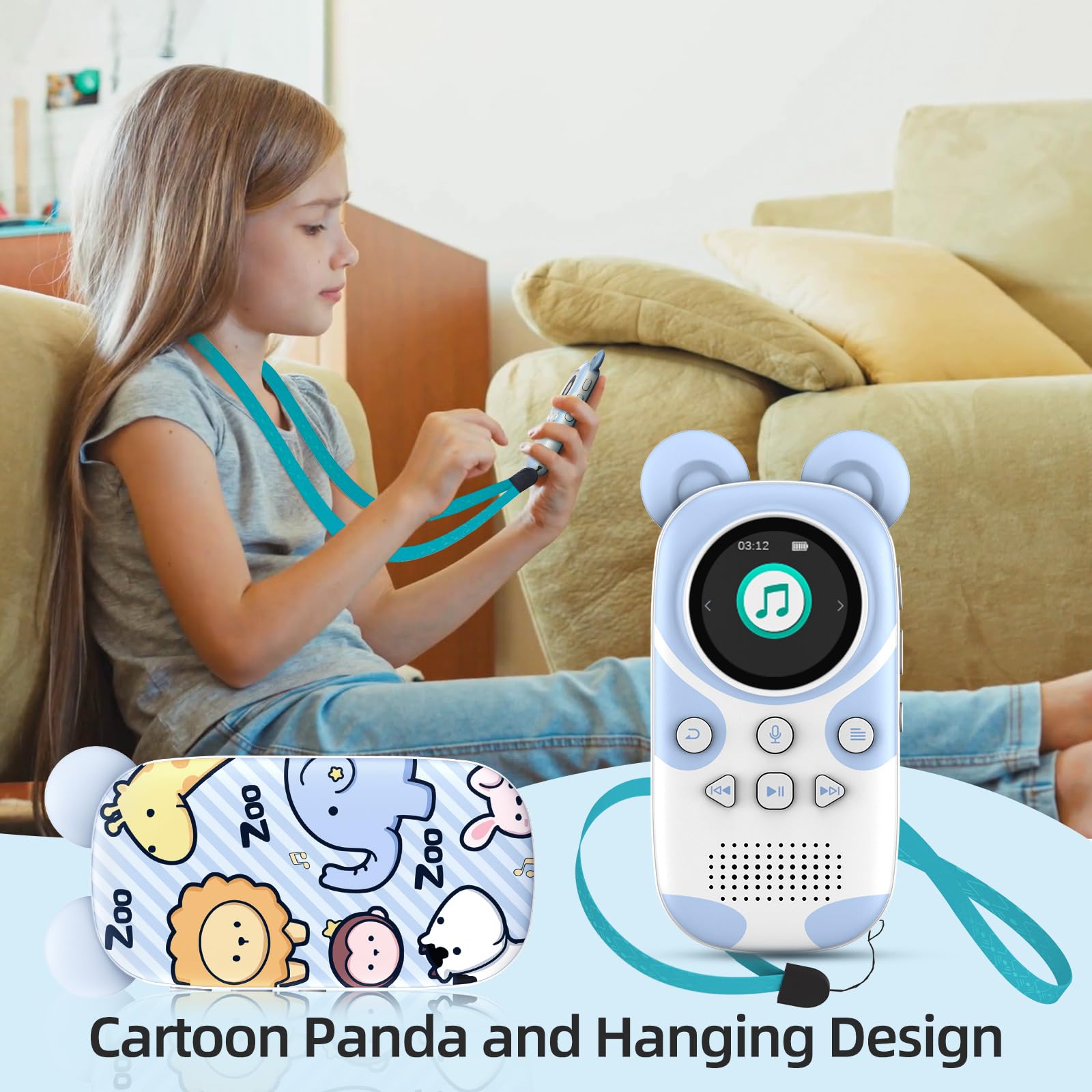 Pinhui Cute Panda Mp3 Player For Kids   32Gb Cartoon Portable Music Player, Child Mp3 Player With Bluetooth, Speaker Built In, F