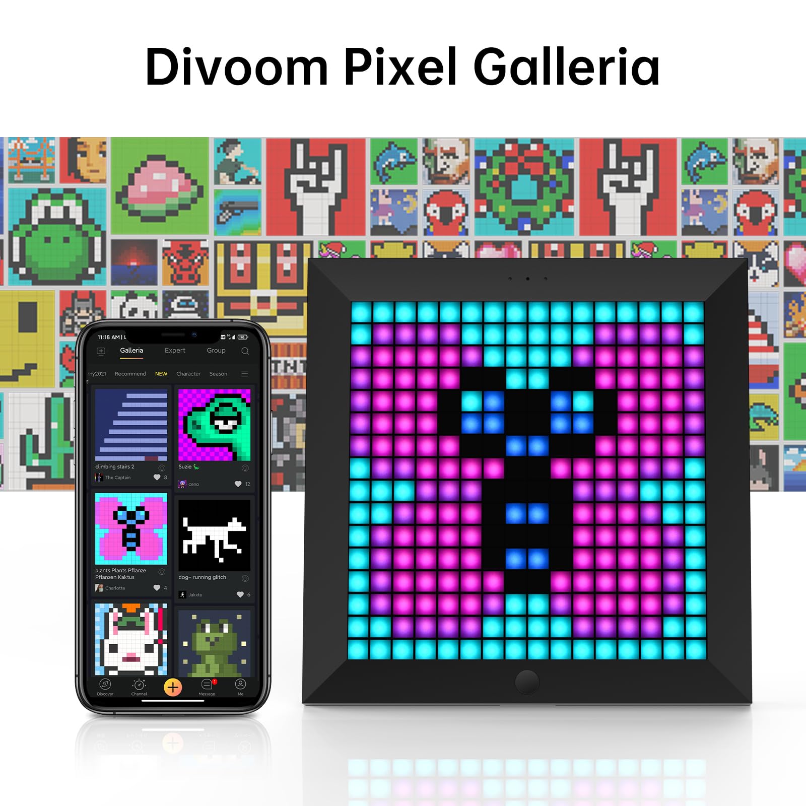 Divoom Pixoo   Pixel Art Digital Picture Frame With 16X16 Led Display App Control   Cool Animation Frame Wall/Desk Mount For Gam
