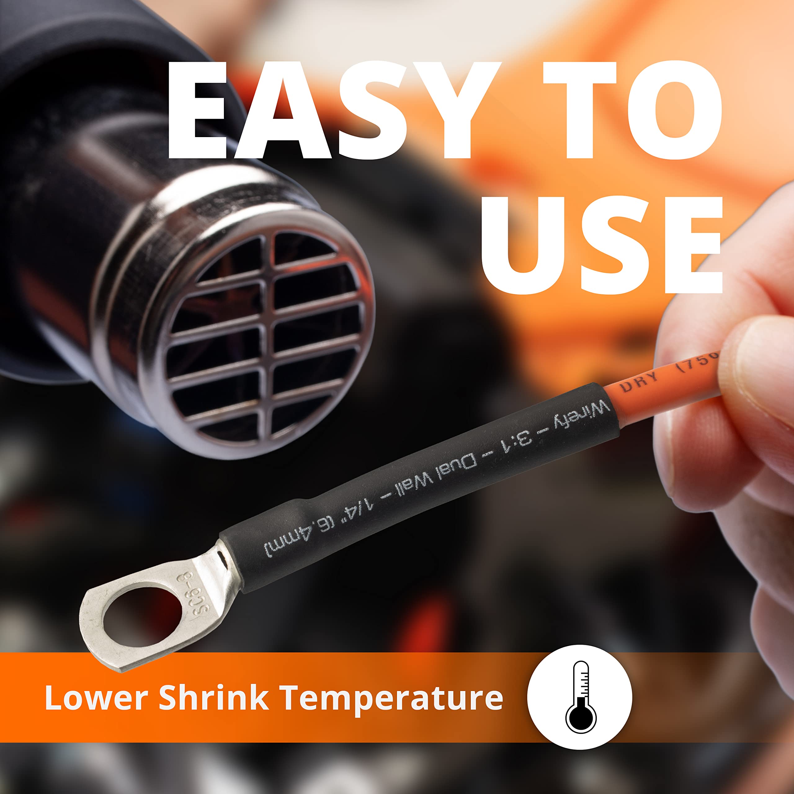 Wirefy 3/4 Heat Shrink Tubing - Large Diameter - 3:1 Ratio - Adhesive Lined - Industrial Heat-Shrink Tubing - Black - 50 Feet Ro