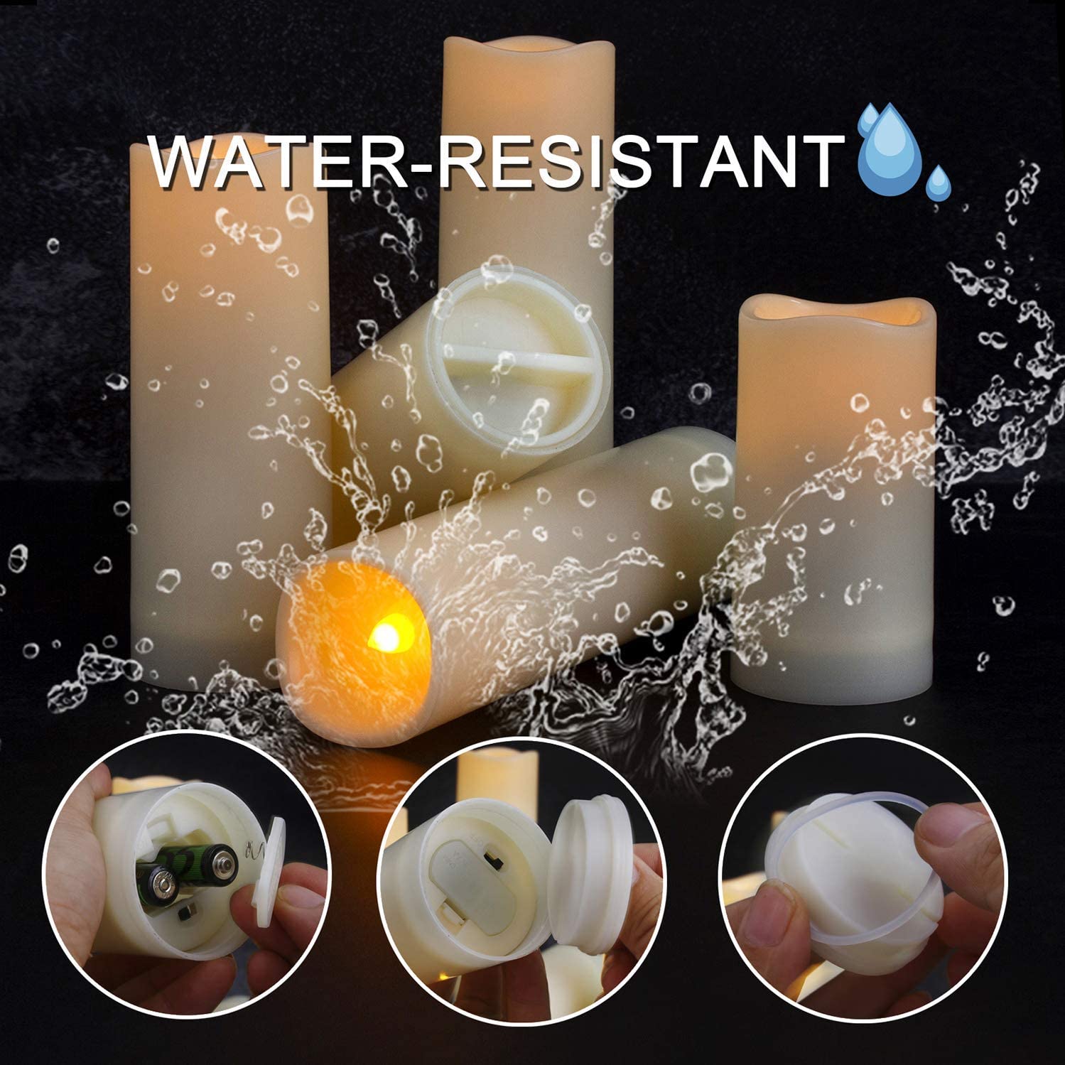Enido Flameless Waterproof Led Candles, Battery Operated With 10 Key Remotes And Cycling 24 Hours Timer For Outdoor, Indoor, Wed