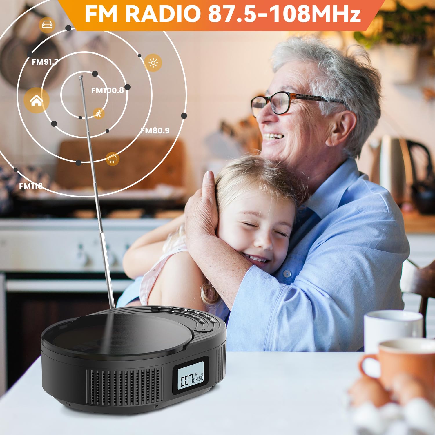 Monodeal Boombox Cd Player With Bluetooth Transmitter, Fm Radio & Bluetooth Speaker 2 In 1 Combo, Portable For Car/Home With Remote Control, Headphone Jack, Support Aux/Usb