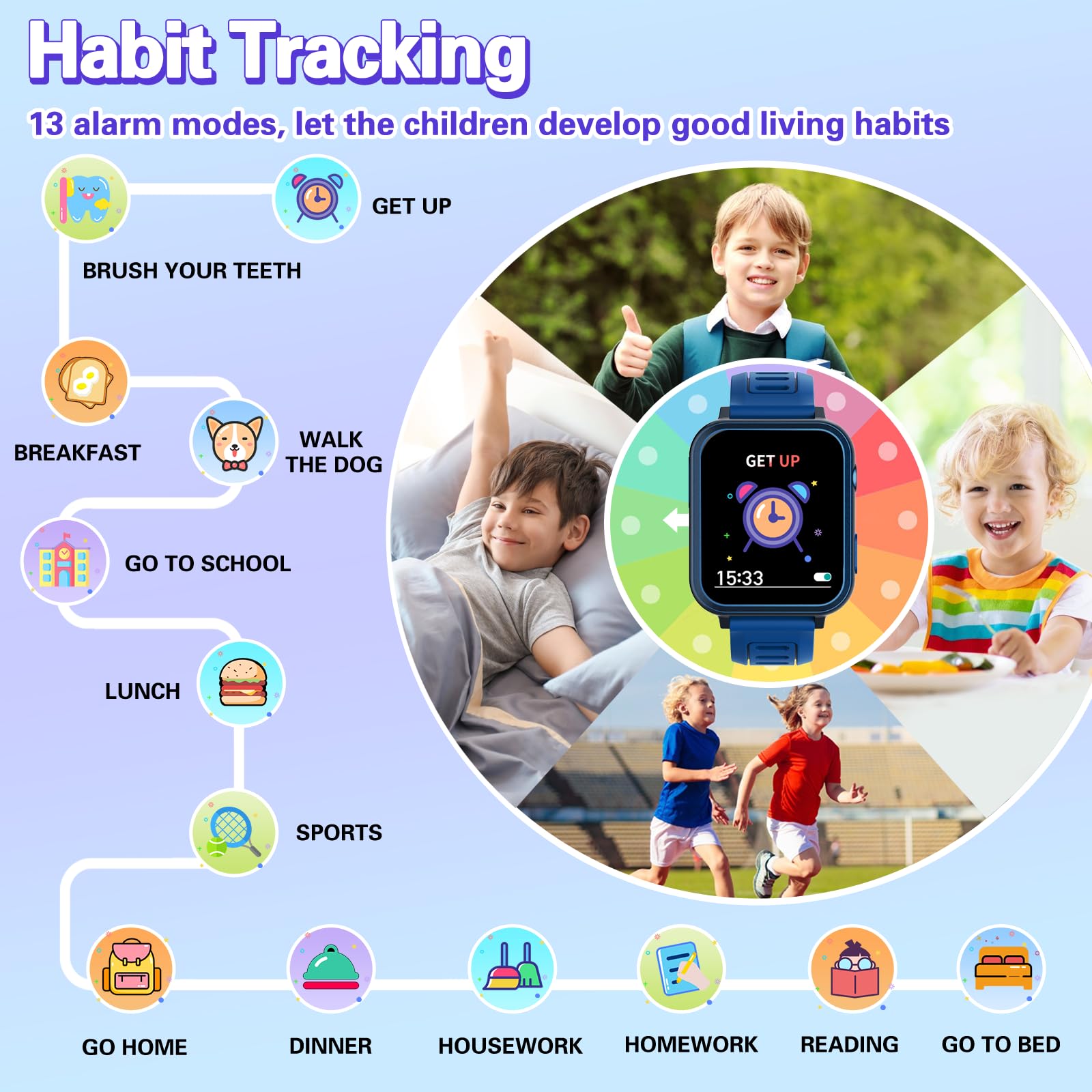 Vakzovy Smart Watch For Kids With 26 Puzzle Games Hd Camera Mp3 Player Audiobook Video Pedometer Habit Tracking Learn Card Flash