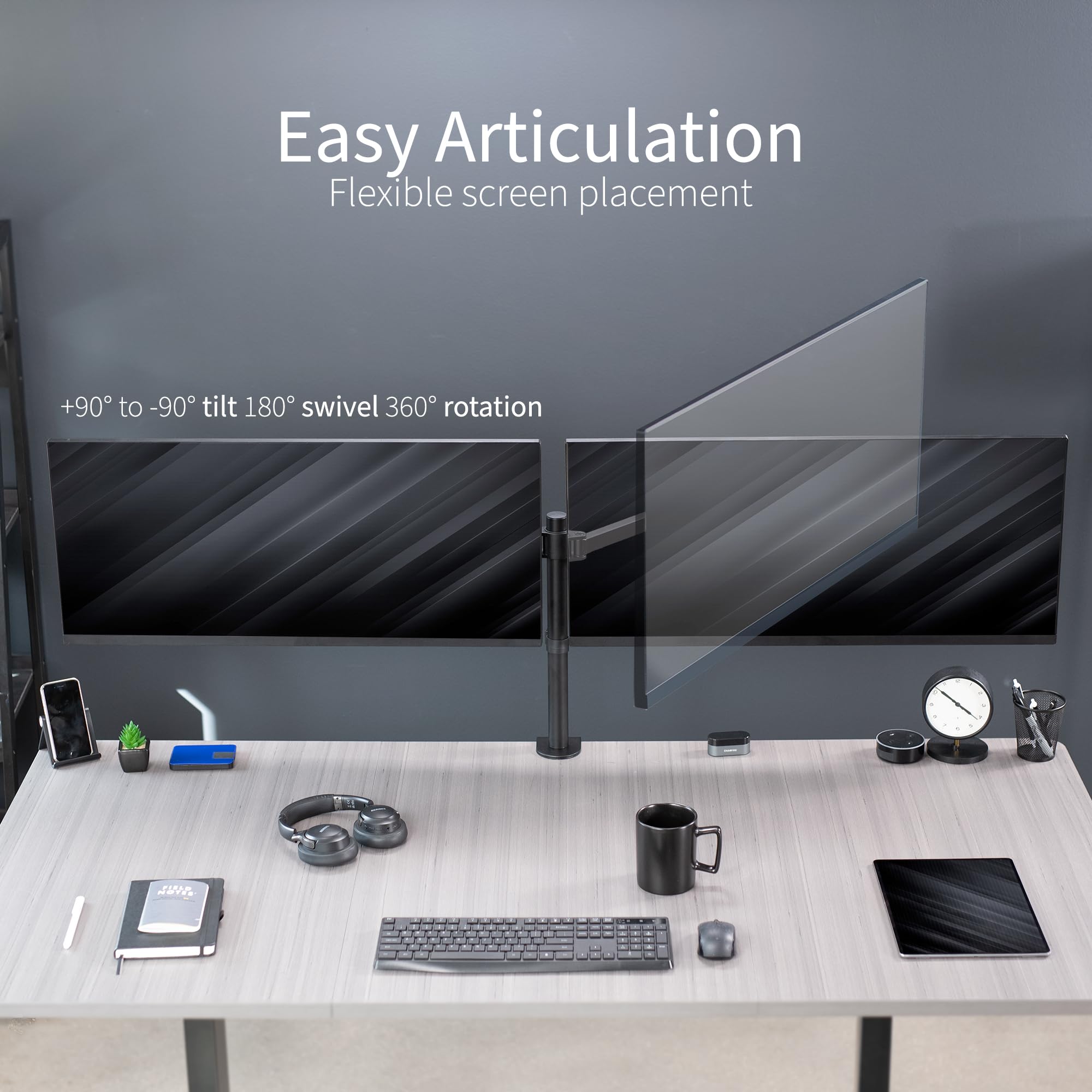 VIVO Dual Ultrawide Monitor Desk Mount, Heavy Duty Fully Adjustable Steel Stand, Holds 2 Computer Screens up to 38 inches and Max 22lbs Each, Black, STAND V038