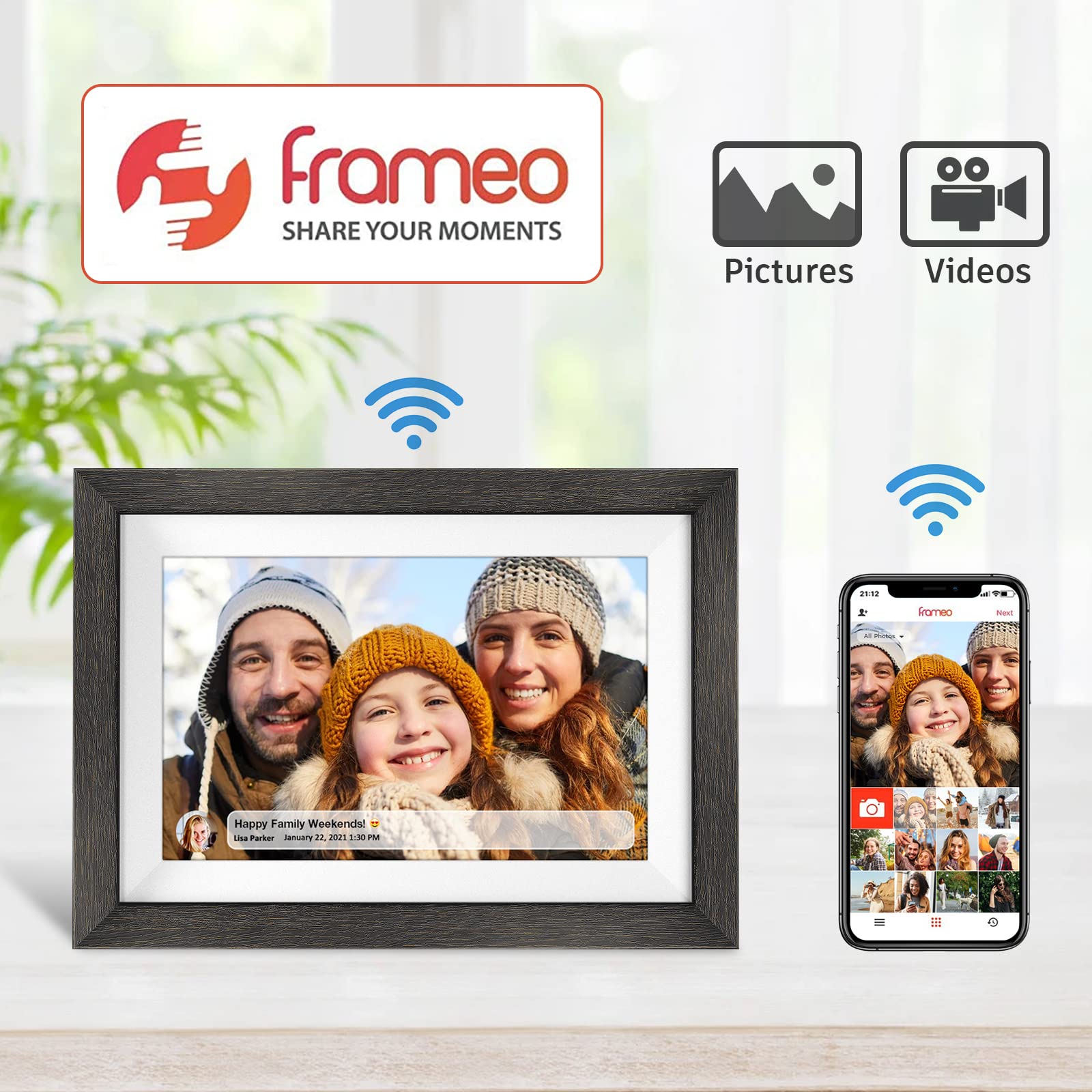 Frameo 10.1 Inch Digital Picture Frame Wifi Smart Digital Photo Frame Wood Ips Hd 1280 * 800 1080P Touch Screen Auto Rotate Easy