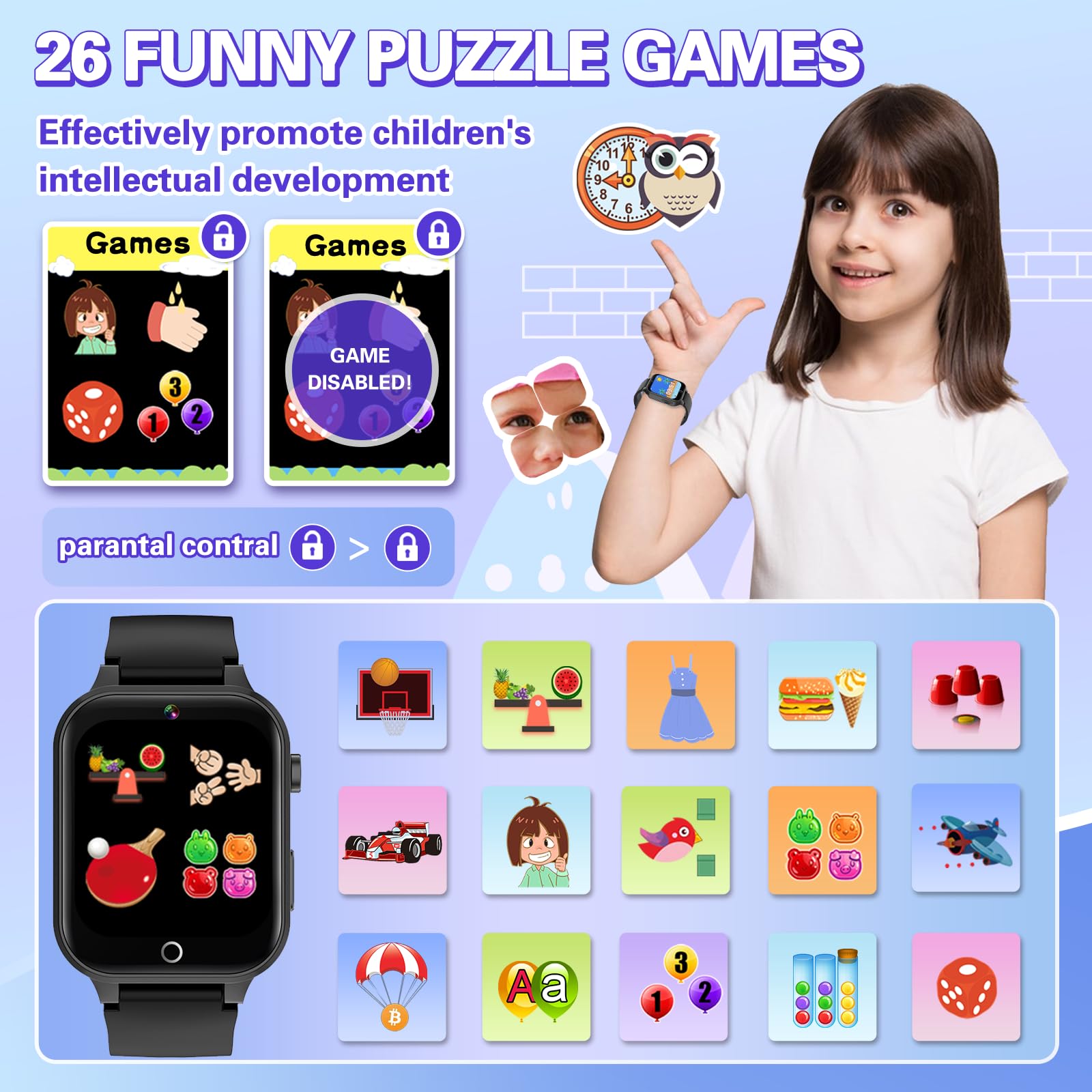 Vakzovy Kids Game Watch Boys With 26 Puzzle Games Hd Touchscreen Camera Pedometer Music Player Flashlight, Kids Toys Birthday Gi
