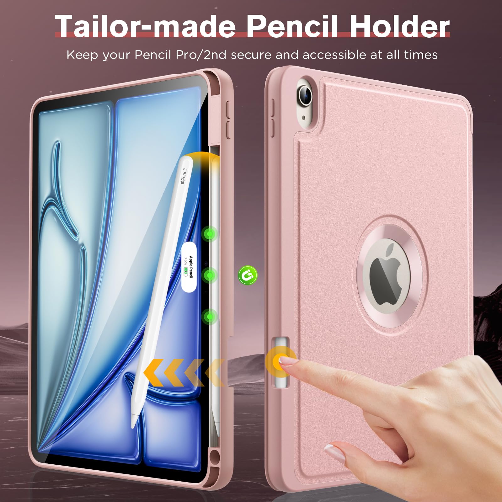 MoKo for iPad Air 11 Inch Case (M2) 2024, iPad Air 6th Generation Case/iPad Air 5th/4th Gen 2022/2020 with Pencil Holder, Smart Trifold Protective iPad Case, Hollow Logo/Auto Wake/Sleep, Rose Gold