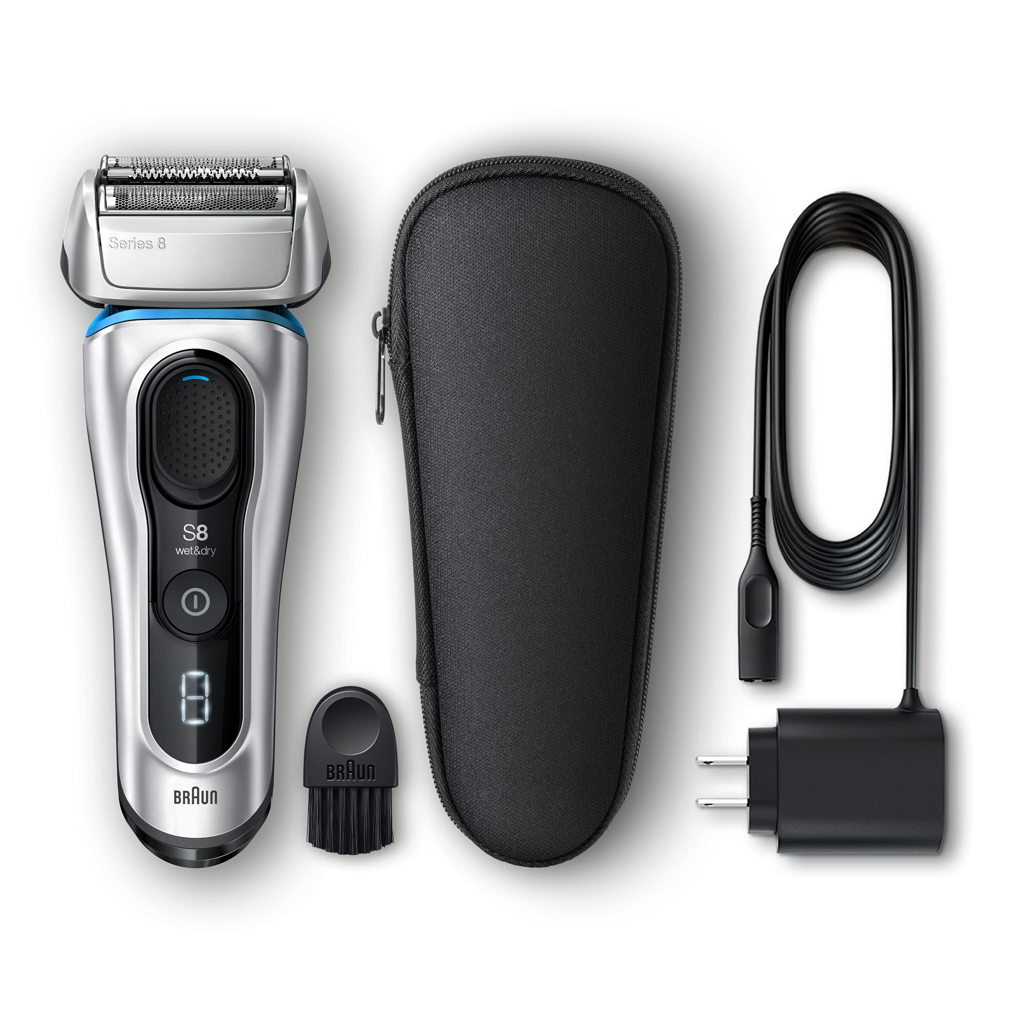 Braun Series 8 8330S Next Generation, Electric Shaver For Men, Rechargeable And Cordless Razor, Silver, Fabric Travel Case, Wet