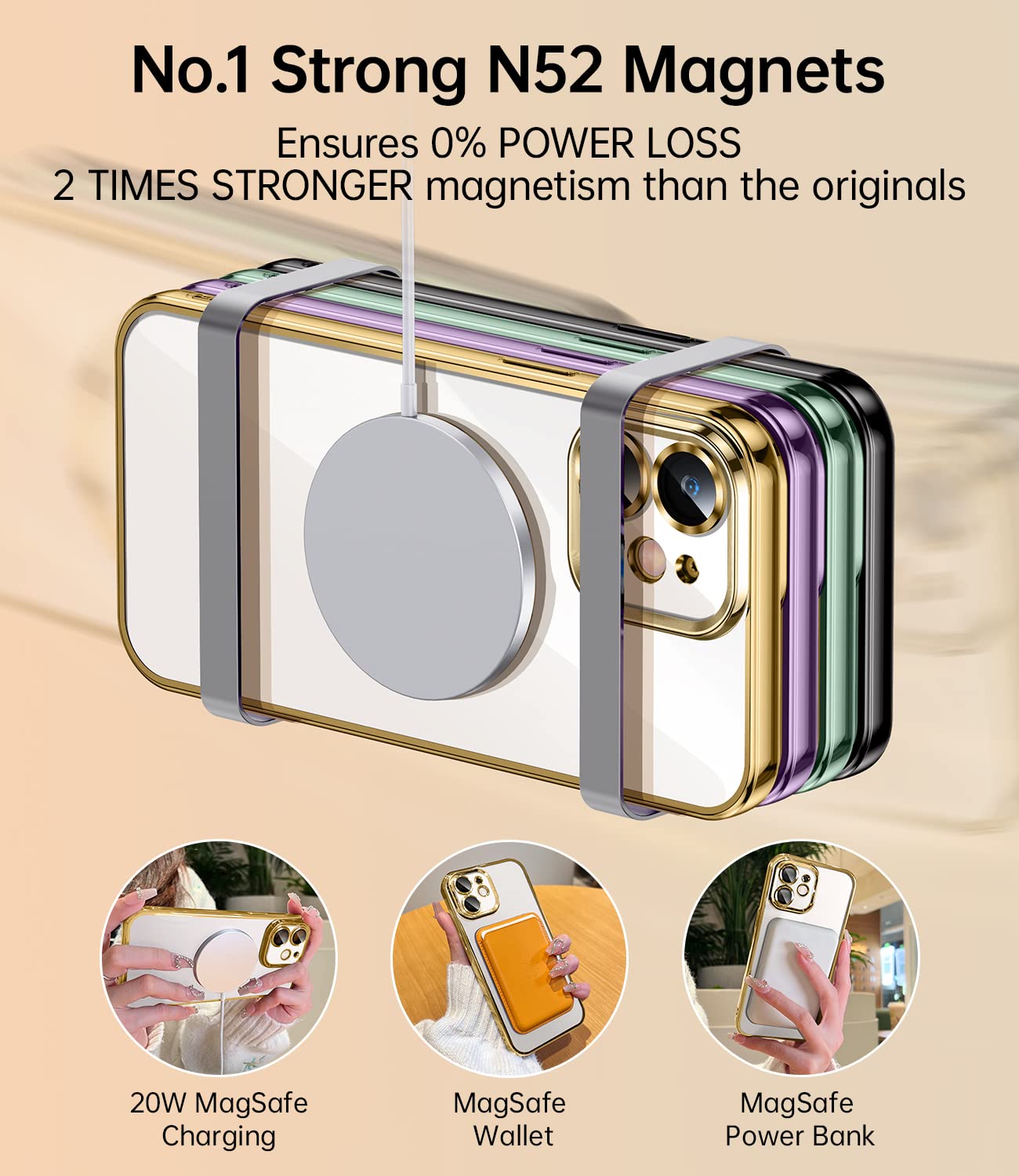 Jueshituo Magnetic Clear For Iphone 12 Case With Exlusive Build In Camera Cover [No.1 Strong N52 Magnets] [Compatible With Magsa