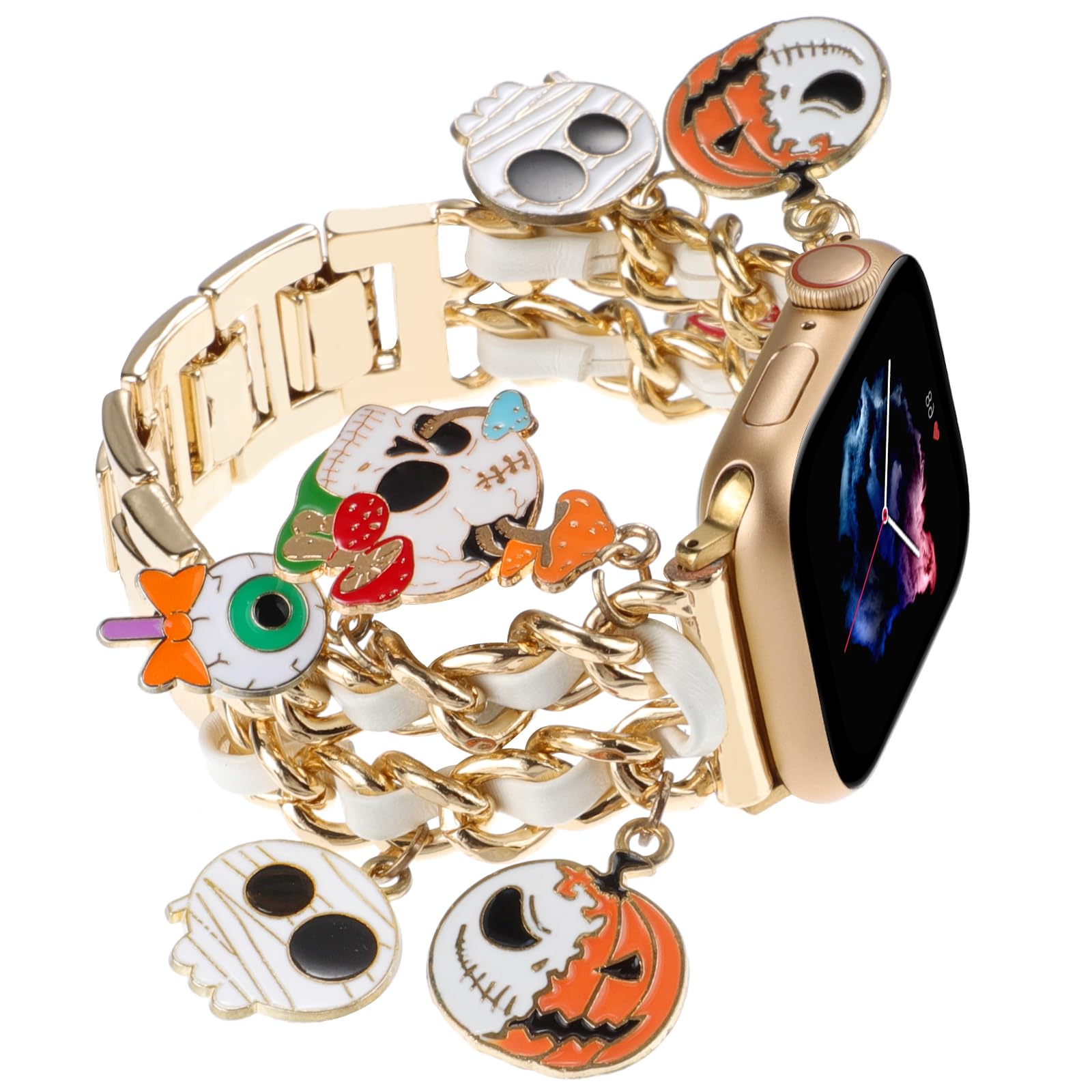 Realsign Stylish Metal Wristband Compatible With Apple Watch Band 38Mm 40Mm 41Mm,Halloween Bracelet With Skull Pumpkin Ghost Pen
