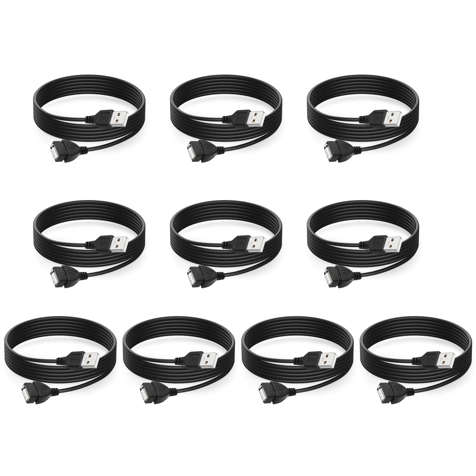 Smays USB Extension Cable, Male to Female Extender Cord, 10Pack 5ft Black