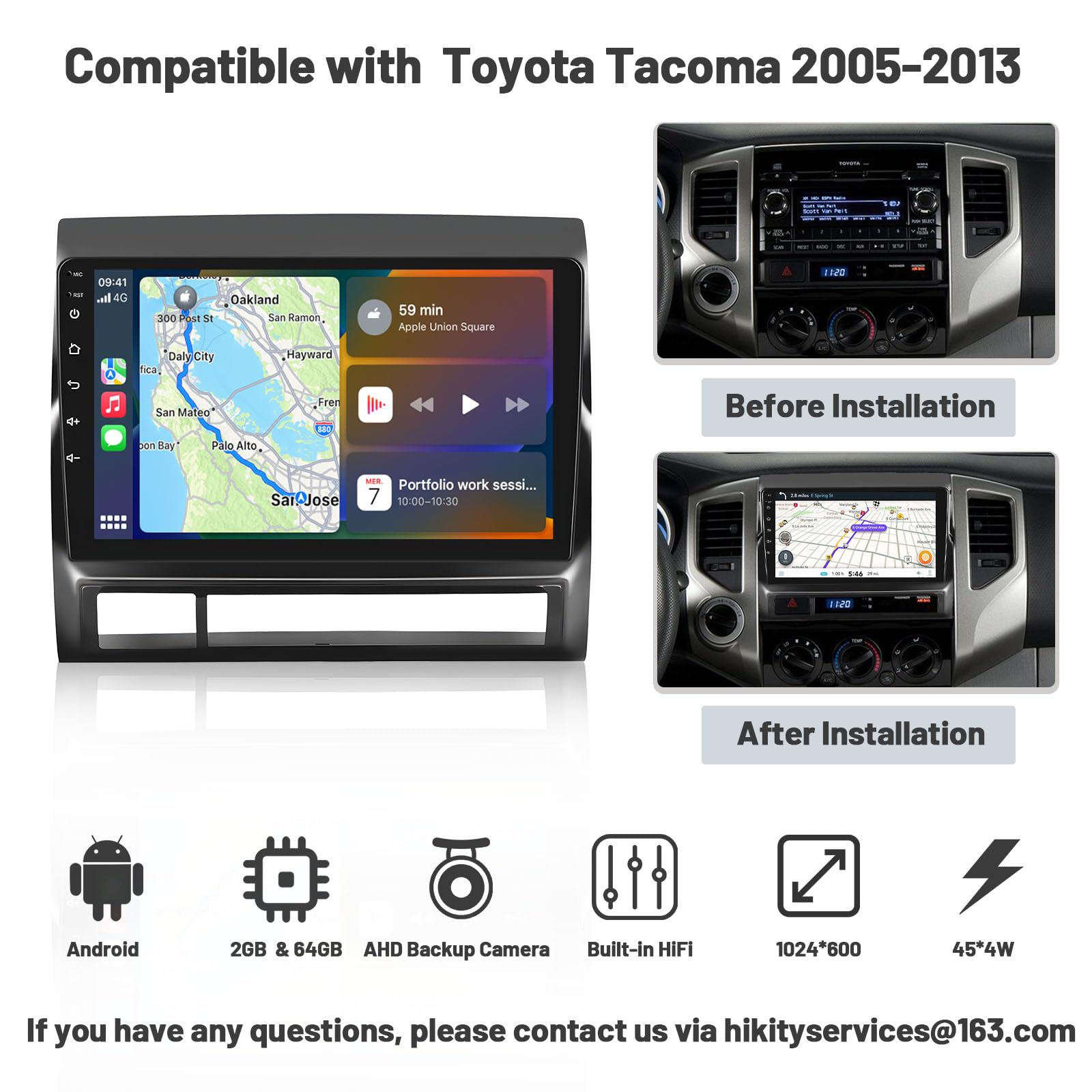For Toyota Tacoma Stereo 2005-2013 With Wireless Carplay Android Auto Hikity 9 Inch Touch Screen Android 13 Car Radio 2G+64G Gps