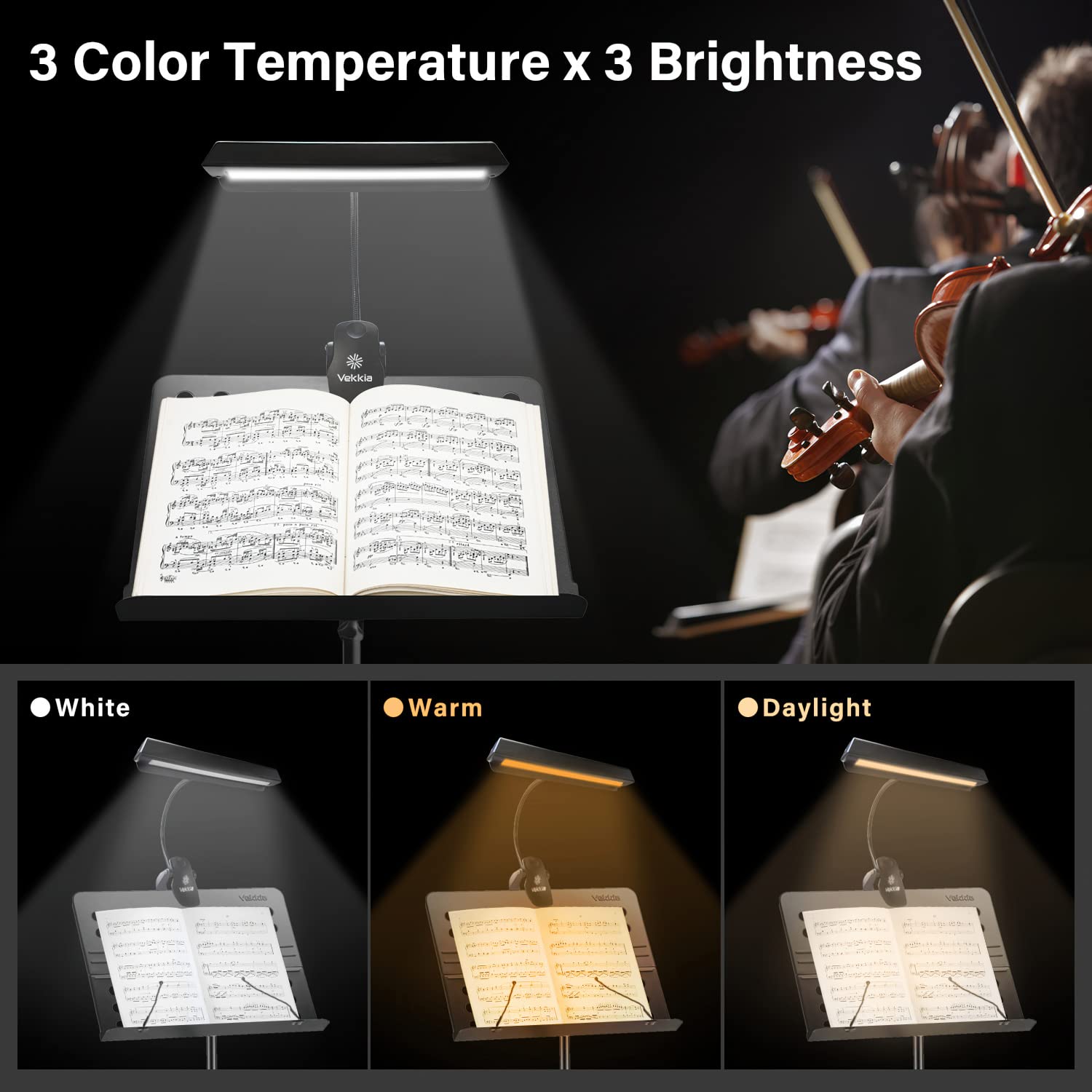 Vekkia Music Stand Light 19 Led Professional Musician Super Bright Clip On Piano Lights, 9 Levels Dimmable Rechargeable, Perfect