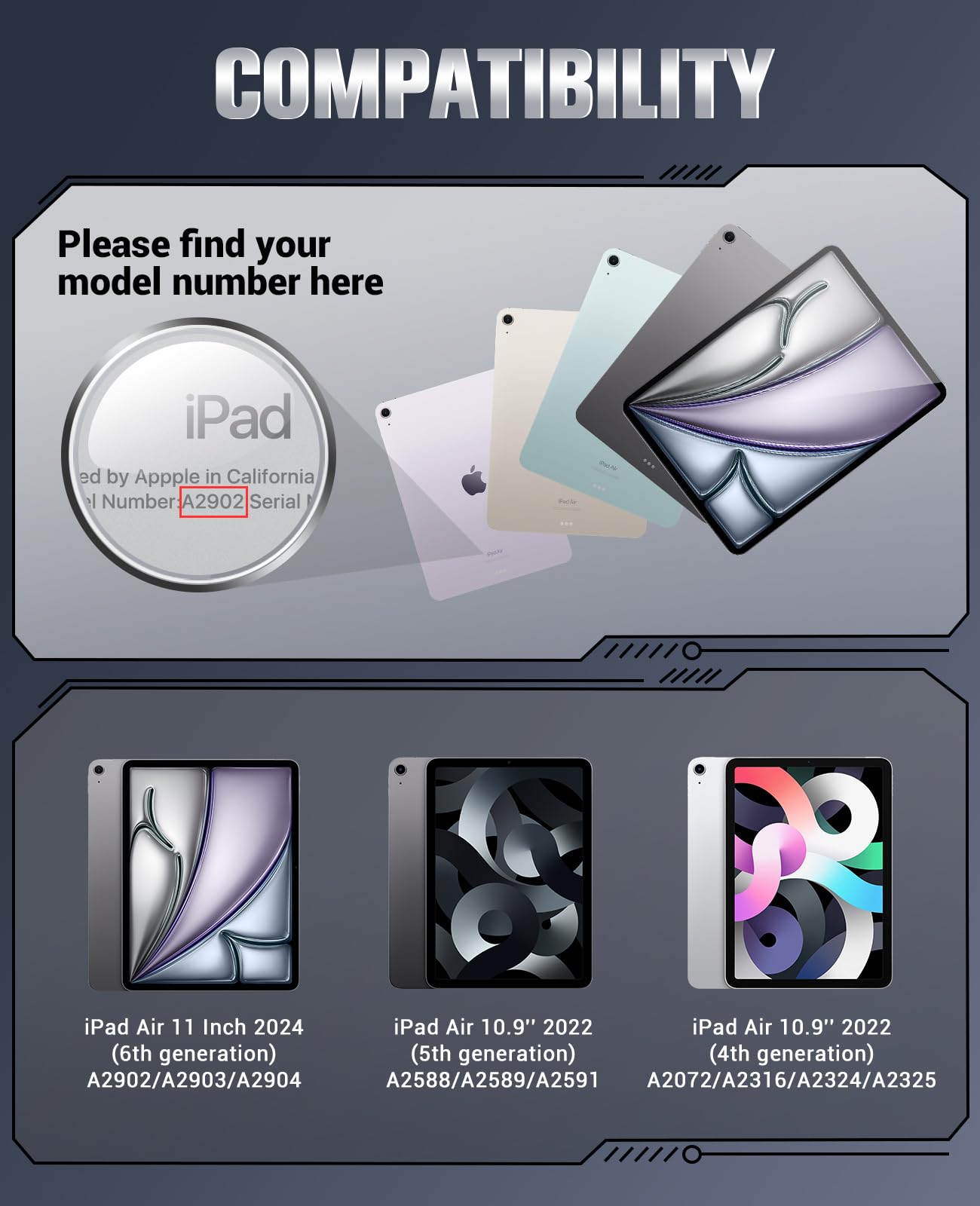 MoKo For iPad Air 6th Generation 11 Inch Case M2 2024, iPad Air 5th/4th Gen 2022/2020, Heavy Duty Shockproof Full Body Cover with Built in Screen Protector & Pencil Holder for iPad Air 6/5/4,Navy Blue