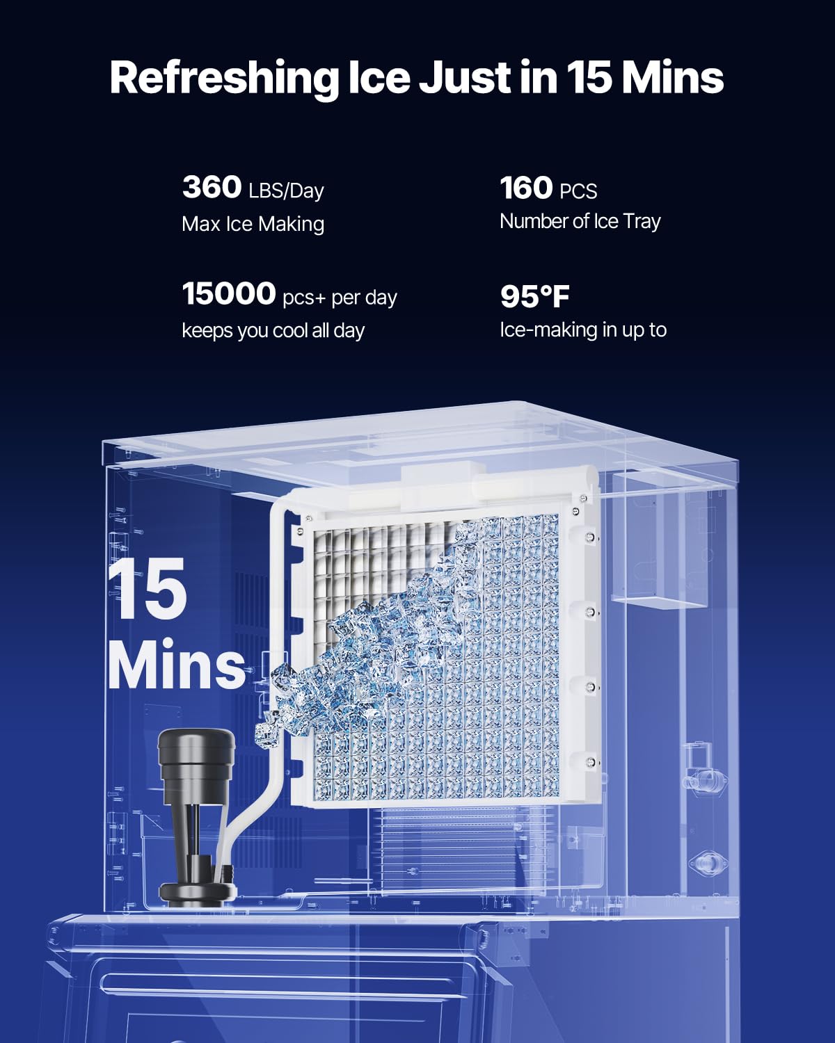 Vevor Commercial Ice Maker Machine, 360Lbs/24H Ice-Making Machine With 300Lbs Large Storage Bin, Auto Self-Cleaning Ice Maker Wi