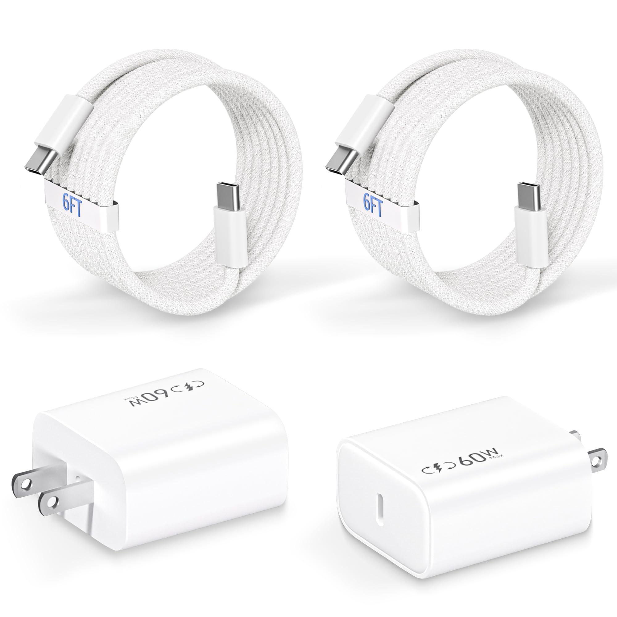 40W60W Apple Dynamic Power Adapter,Fast USB C Charger 2Pack iPhone Charger Fast Charging 6FT Type C Braided Charging Cables for