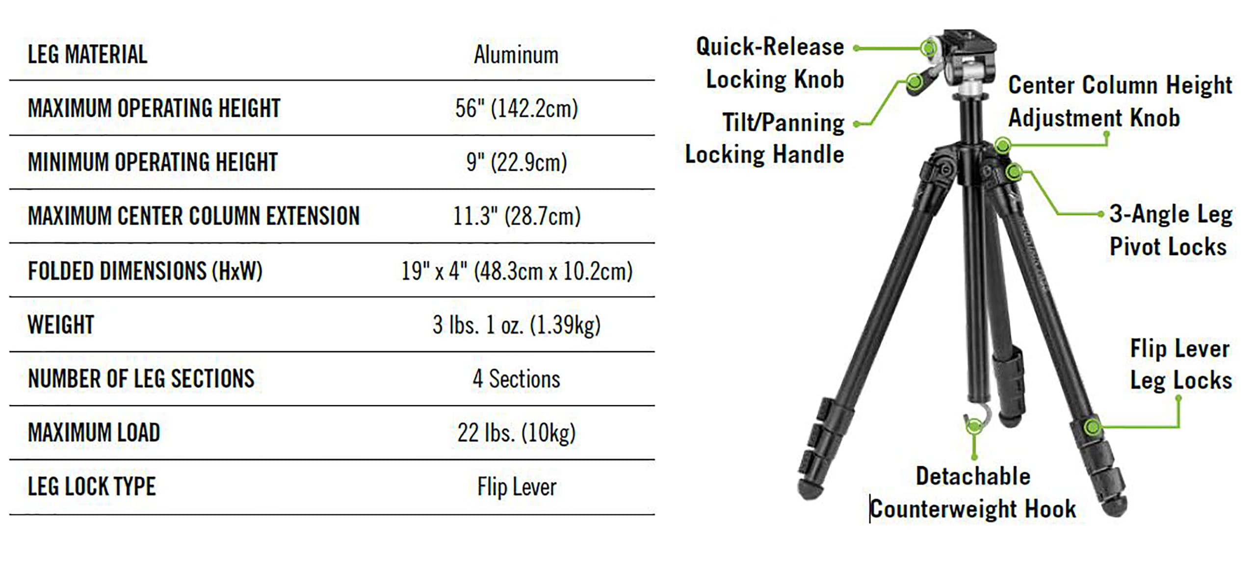 Vortex Optics Mountain Pass Tripod Kit | Aluminum Tripod & Pan Head