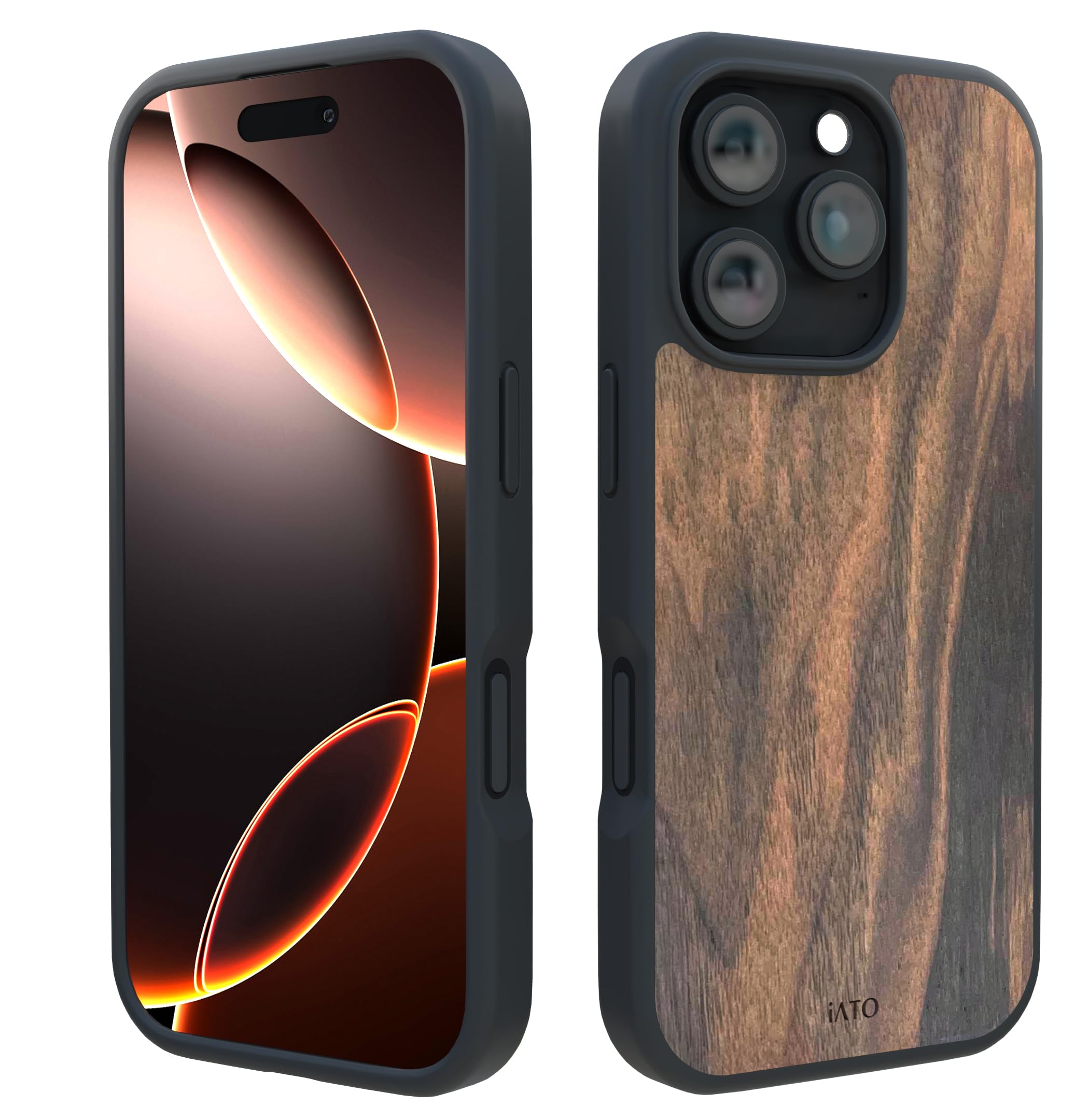 iATO iPhone 16 Pro Max Case MagSafe, Real Walnut Wood (6.9-inch) - Slim Protective TPU, Strong Magnet Ring, Raised Screen & Came