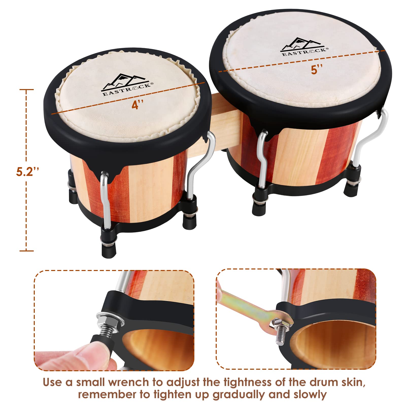Eastrock Bongo Drum 4    And 5    Bongos Drum Set For Adults Kids Beginners Professionals Tunable Wood And Metal Drum Percussion