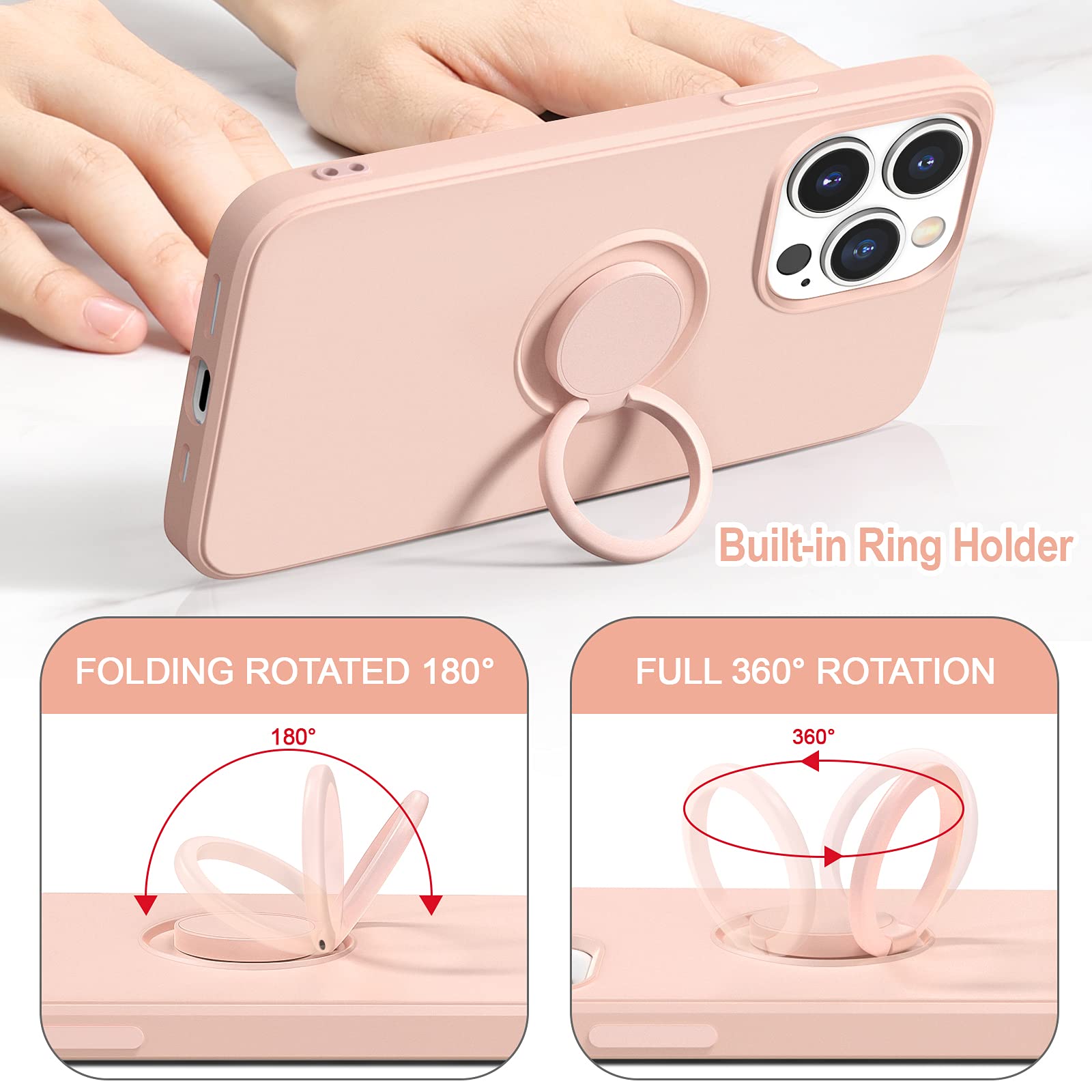 Hython For Iphone 13 Pro Case With Ring Stand [360 Rotatable Ring Holder Magnetic Kickstand] [Soft Microfiber Lining] Slim Shock