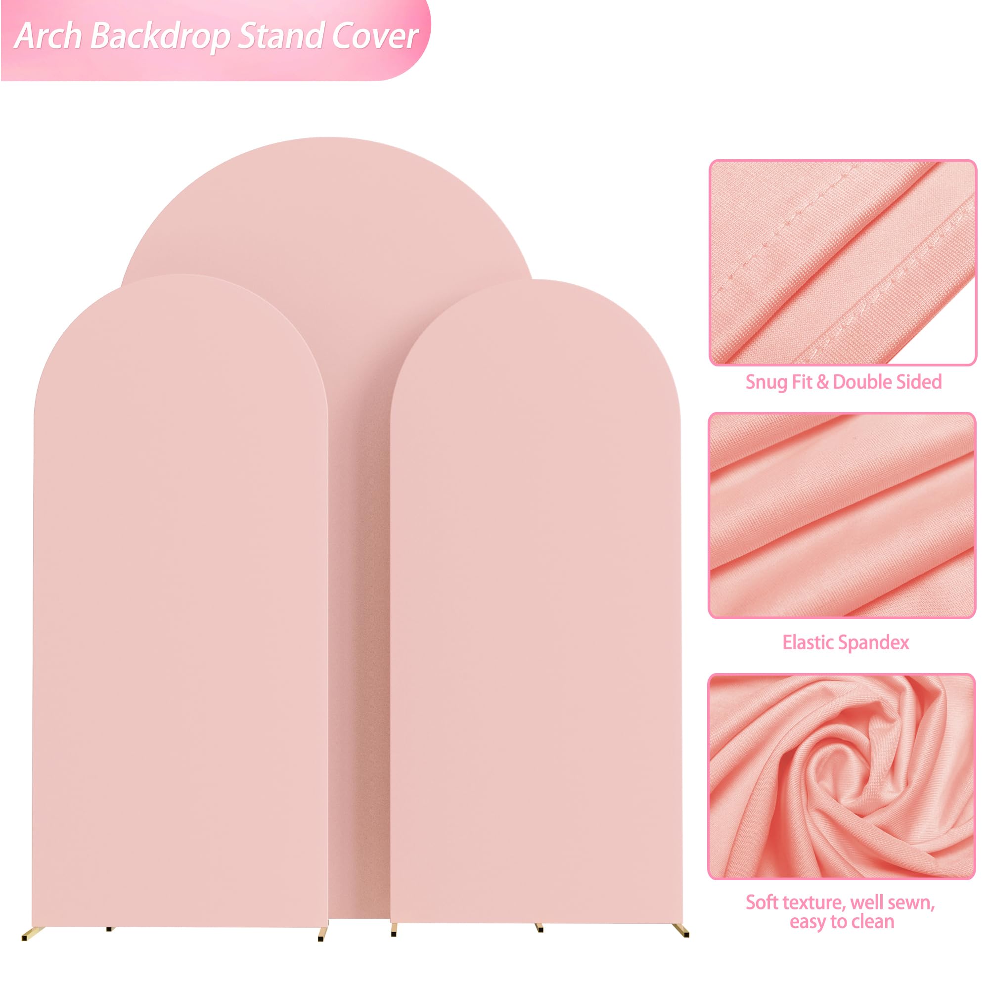 Wokceer Wedding Arch Cover (7.2Ft, 6.6Ft, 6Ft) Set Of 3 Spandex Fitted Wedding Arch Stand Covers For Round Top Chiara Arch Backd