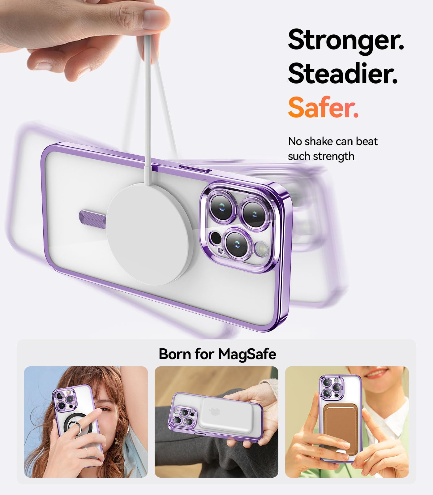Meifigno Candy Mag Series Case Designed For Iphone 15 Pro Max, [Compatible With Magsafe][Glitter Card & Wrist Strap] Full Camera