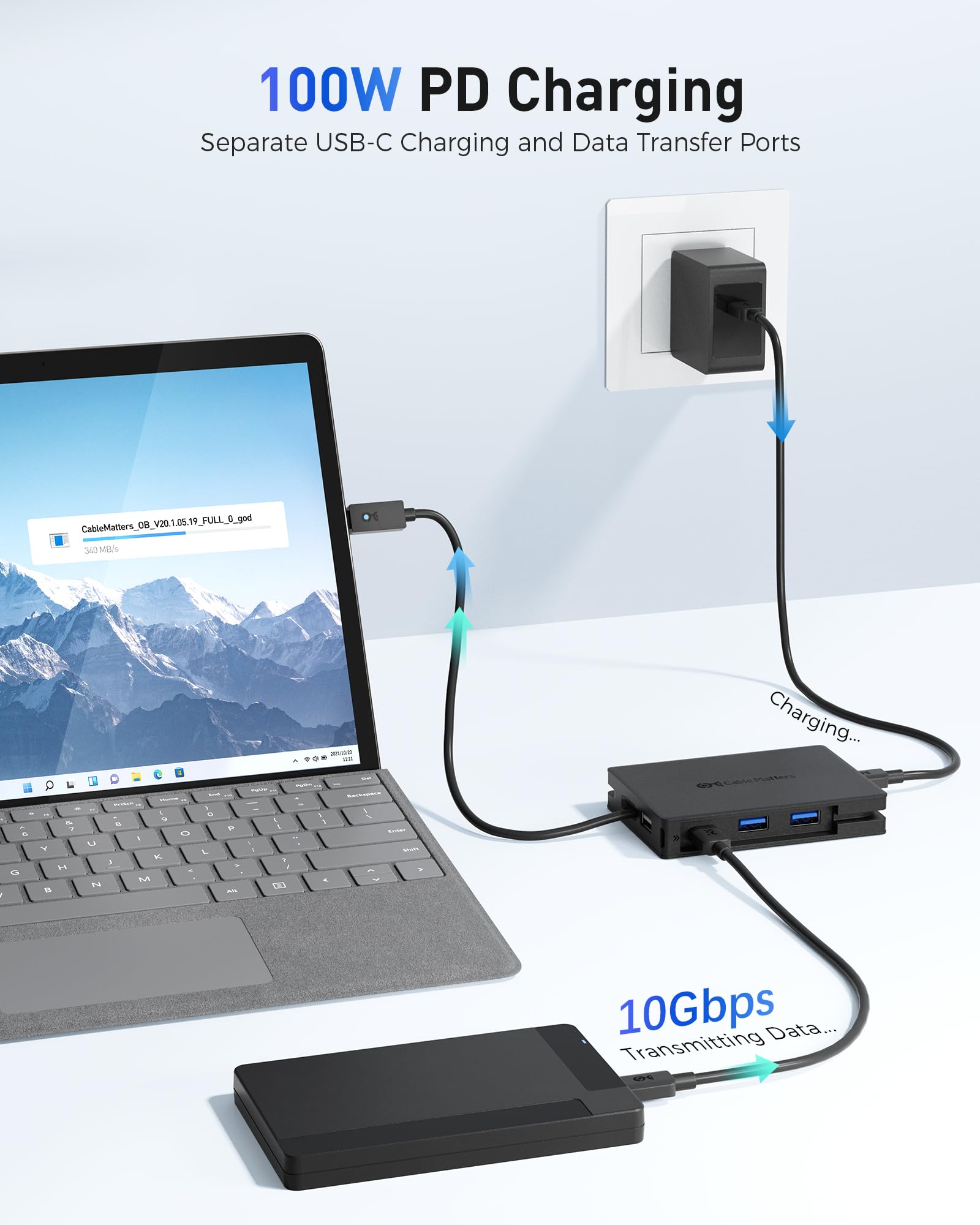 Cable Matters 8 in 1 Portable 40Gbps USB4 Hub (USB 4 Dock) Dual DisplayPort 4K@60Hz, Single DP 4K@240Hz/8K@60Hz, 100W PD, Gigabit Ethernet, Compatible with Thunderbolt 4 (*macOS's Display Limitation)