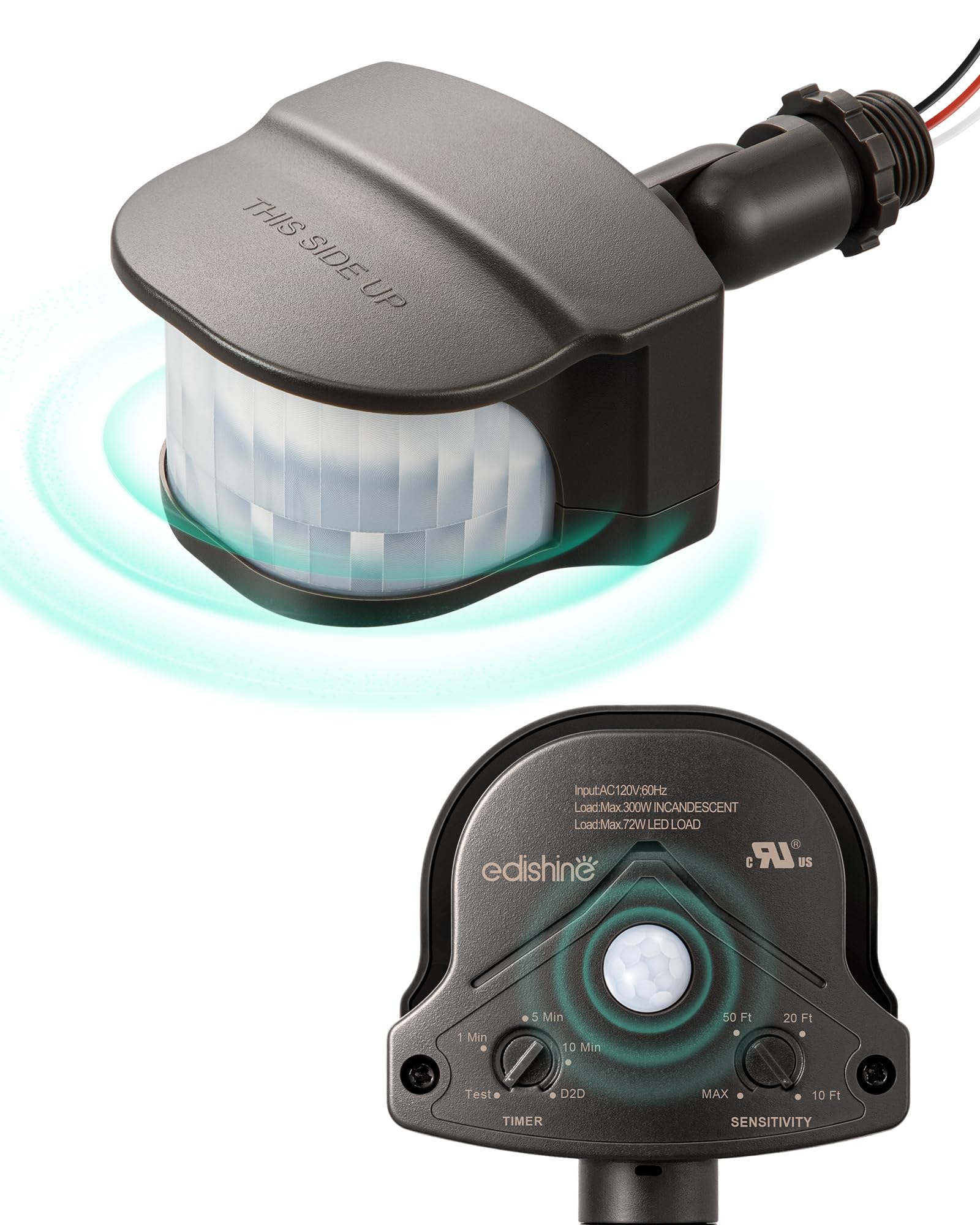 Edishine Replacement Motion Sensor, 240 & 360 Sensing Angle, Automatic Dusk To Dawn Motion Sensor, Adjustable Delay Time & 60Ft