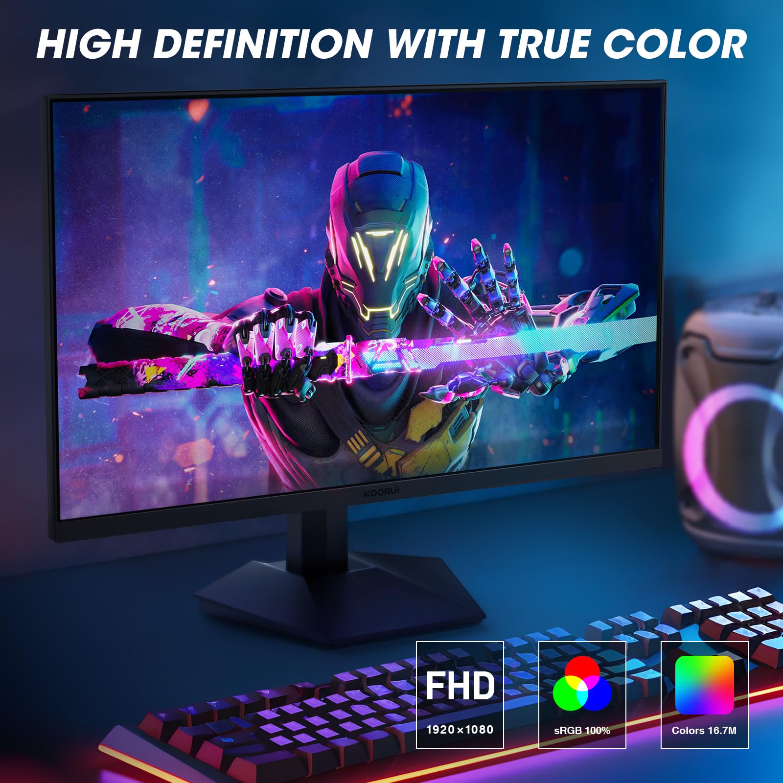 Koorui 27 Inch Gaming Monitor 240Hz, 1Ms, Fhd 1920X1080, 90% Dci P3, 100% Srgb Color Gamut, Adaptive Sync Compatible, Hdmi, Disp