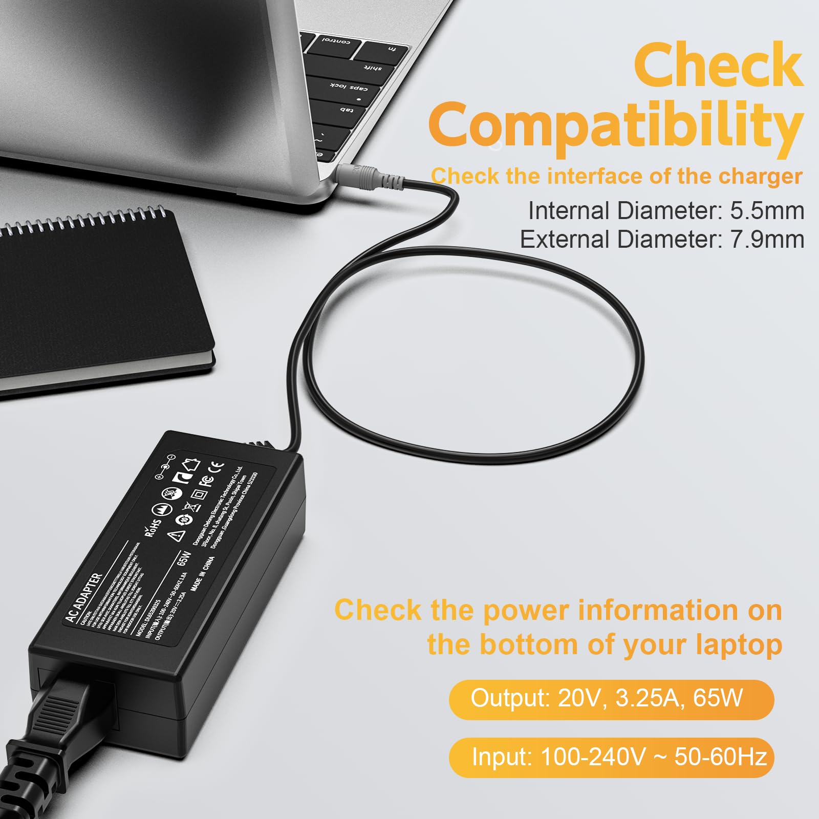 65W Laptop Charger For Lenovo Thinkpad E430 E520 E530 E535 E545; T400 T410 T420 T420S T520 T530 T61 Ac Adapter; Sl500 Sl510 X120E X130E X131E X140E X200 X230 X201 X220 X230T X300 X60 S230U Power Cord
