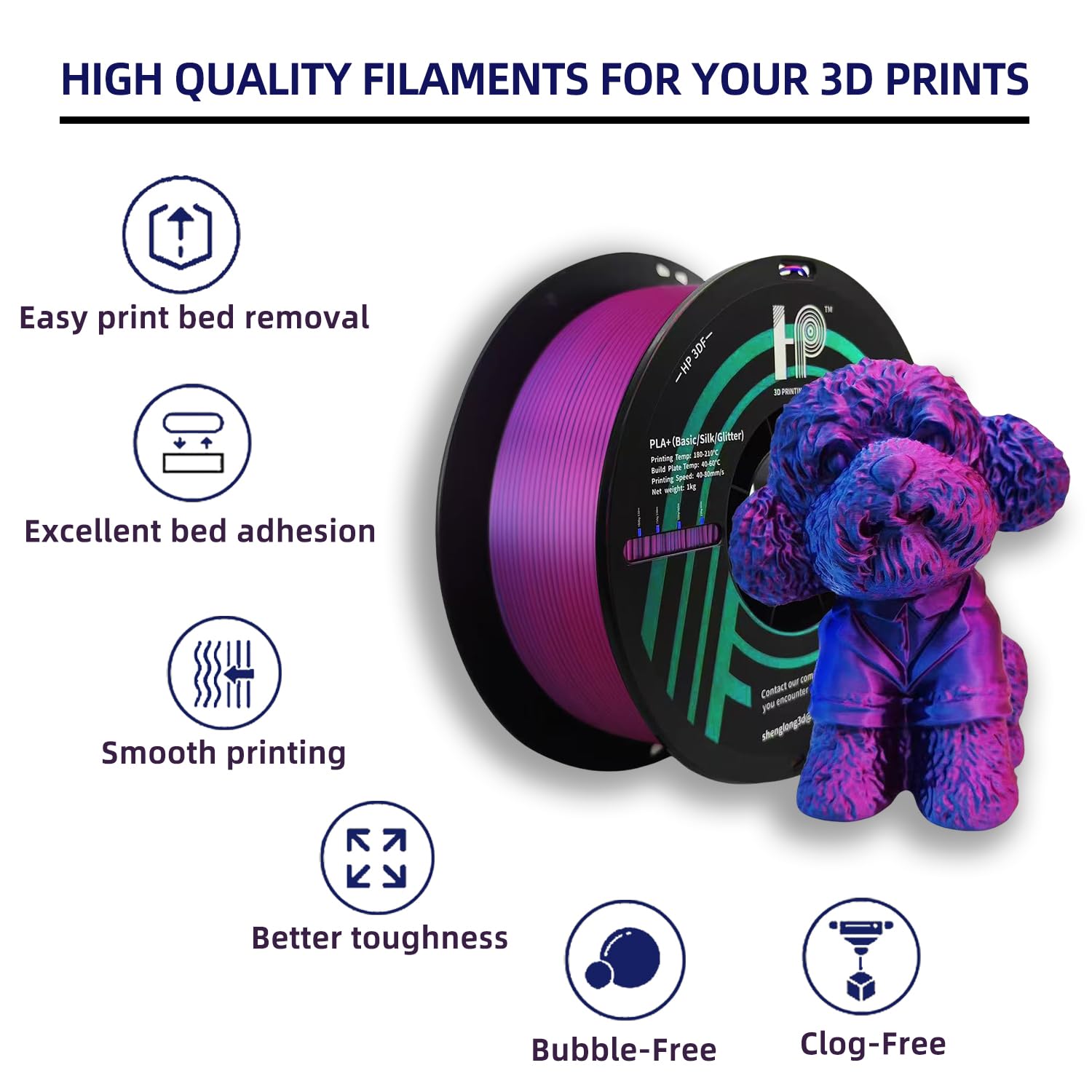 Pla Filament, Pla Plus(Pla+), 3D Printer Filament, Pla Filament 1.75Mm Dimensional Accuracy +/- 0.02Mm, 1Kg Spool (2.2 Lbs), Fit