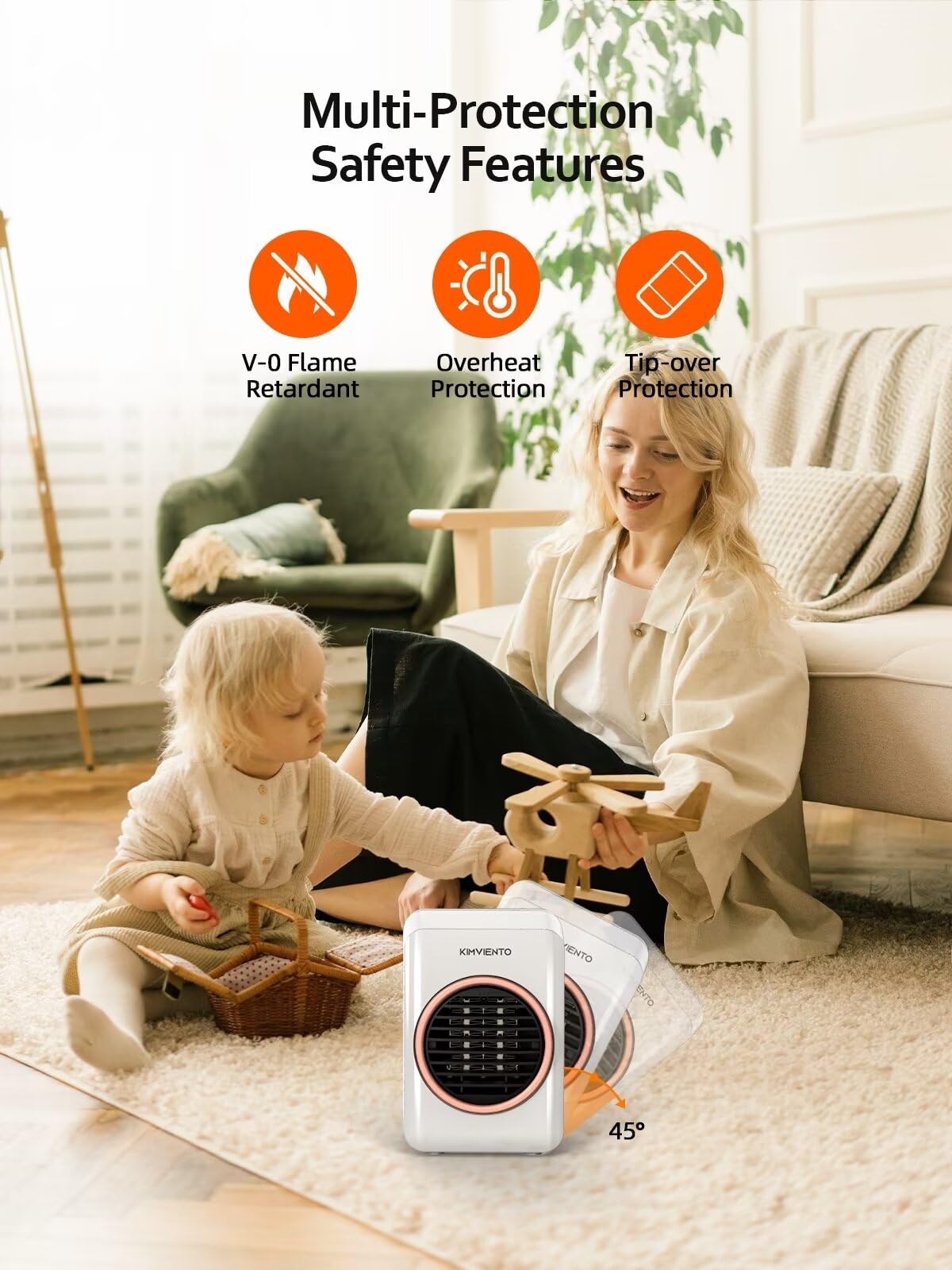 Small Space Heater For Office Home, 350W Ceramic Electric Heater With Tip Over And Overheat Protection, Fast Safety Heat Persona