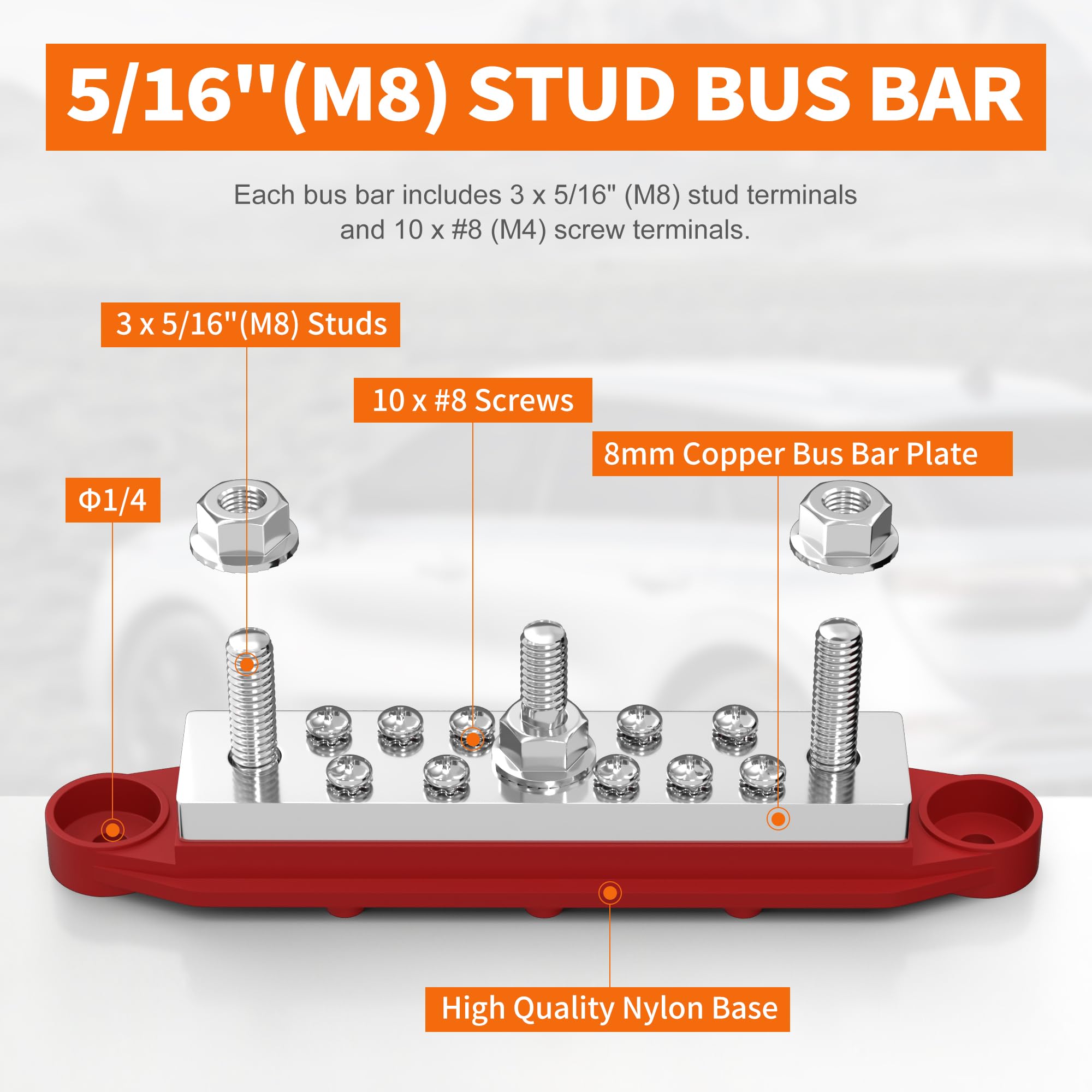Joinfworld Heavy Duty 400A Bus Bar 12V 48V Power Distribution Block With 3 X 5/16' Studs Marine Bus Bar Terminal Block 12 Volt Dc Battery Busbar With Cover   Negative&Positive