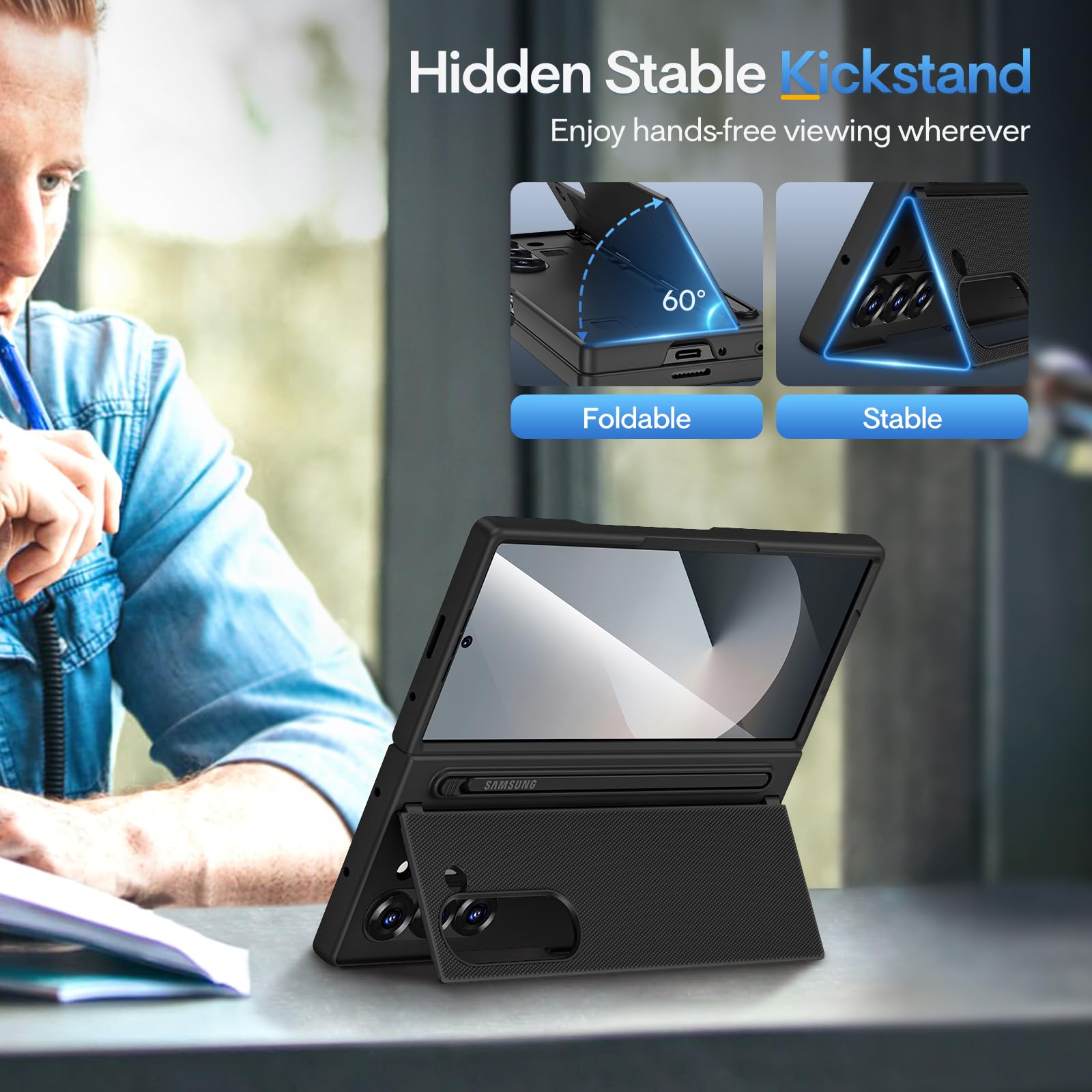 Maxdara For Z Fold 6 Case With S Pen Holder, Galaxy Z Fold 6 Case With Hidden Foldable Kickstand And Built-In Screen Protector,