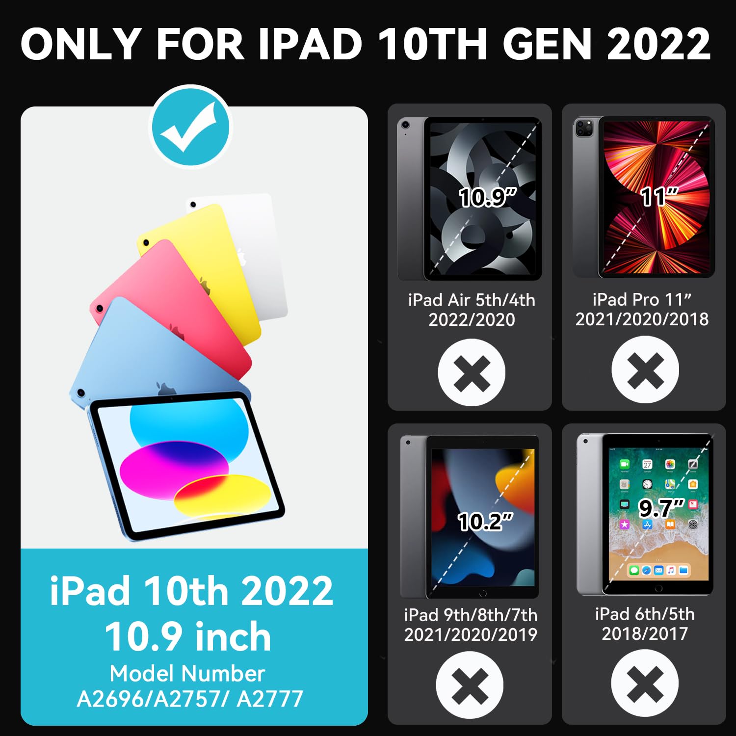 Cantis Case For Ipad 10Th Generation 10.9 Inch 2022, Ipad Cover 10Th Generation With Pencil Holder & Kickstand, Heavy Duty Shock