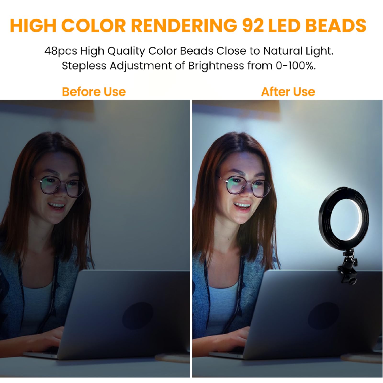 Video Conference Lighting Kit, Ring Light Clip On Laptop Monitor, 6'' Dimmable Led Circle Light,Selfie Ring Light For Zoom Meeti