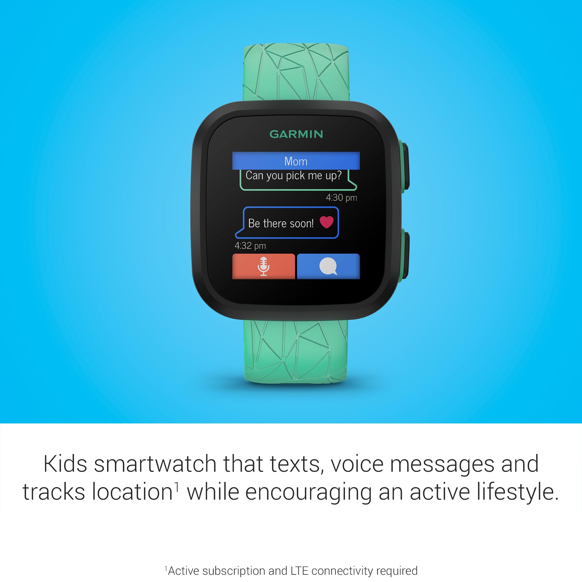 Garmin Bounce, Kids Smartwatch, Two-Way Text And Voice Messaging, Location Tracking, Green Burst