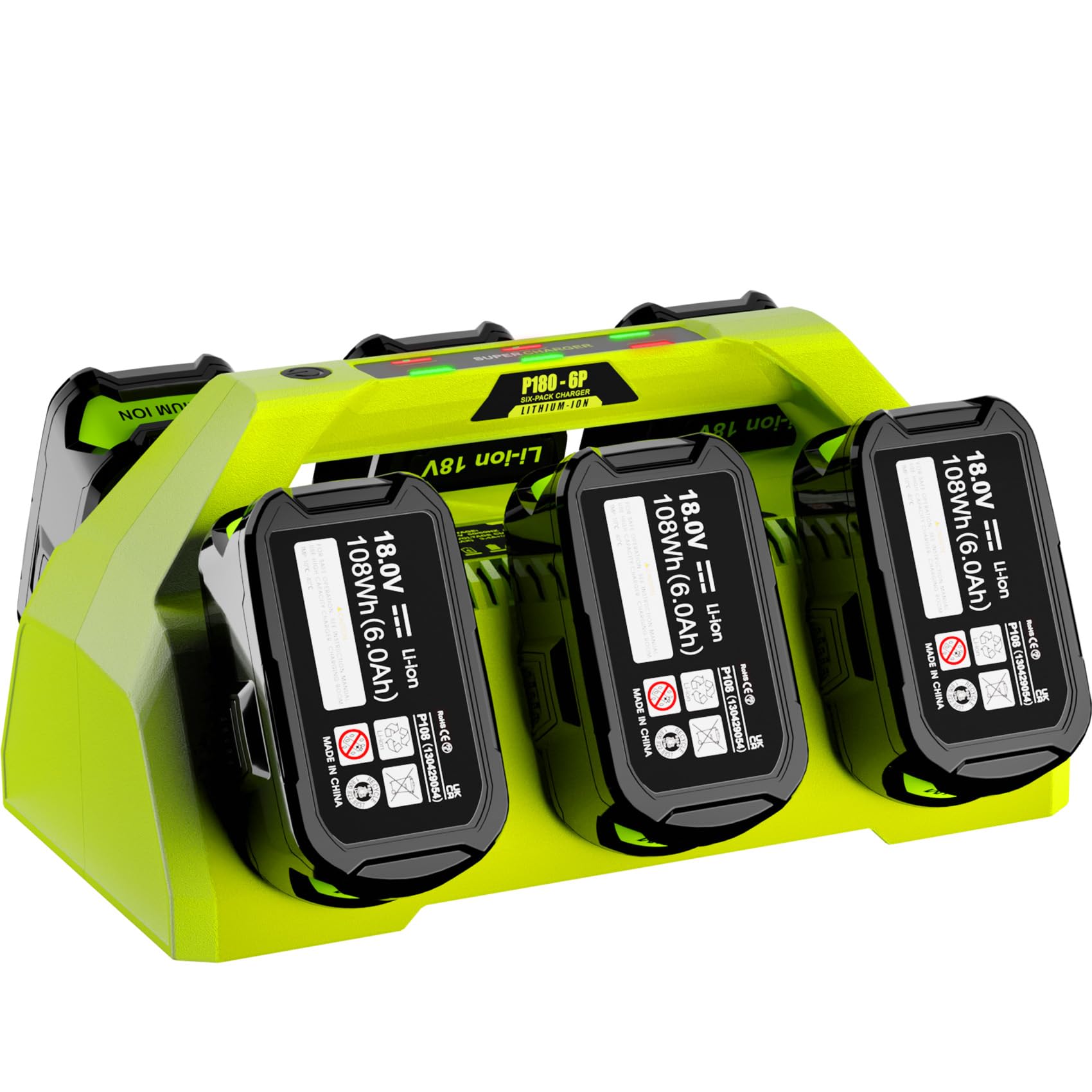 Supowill P135 18V 6 Port Charger For Ryobi 18V Battery Charger, Compatible With Ryobi One+ Battery P102 P103 P104 P105 P106 P107