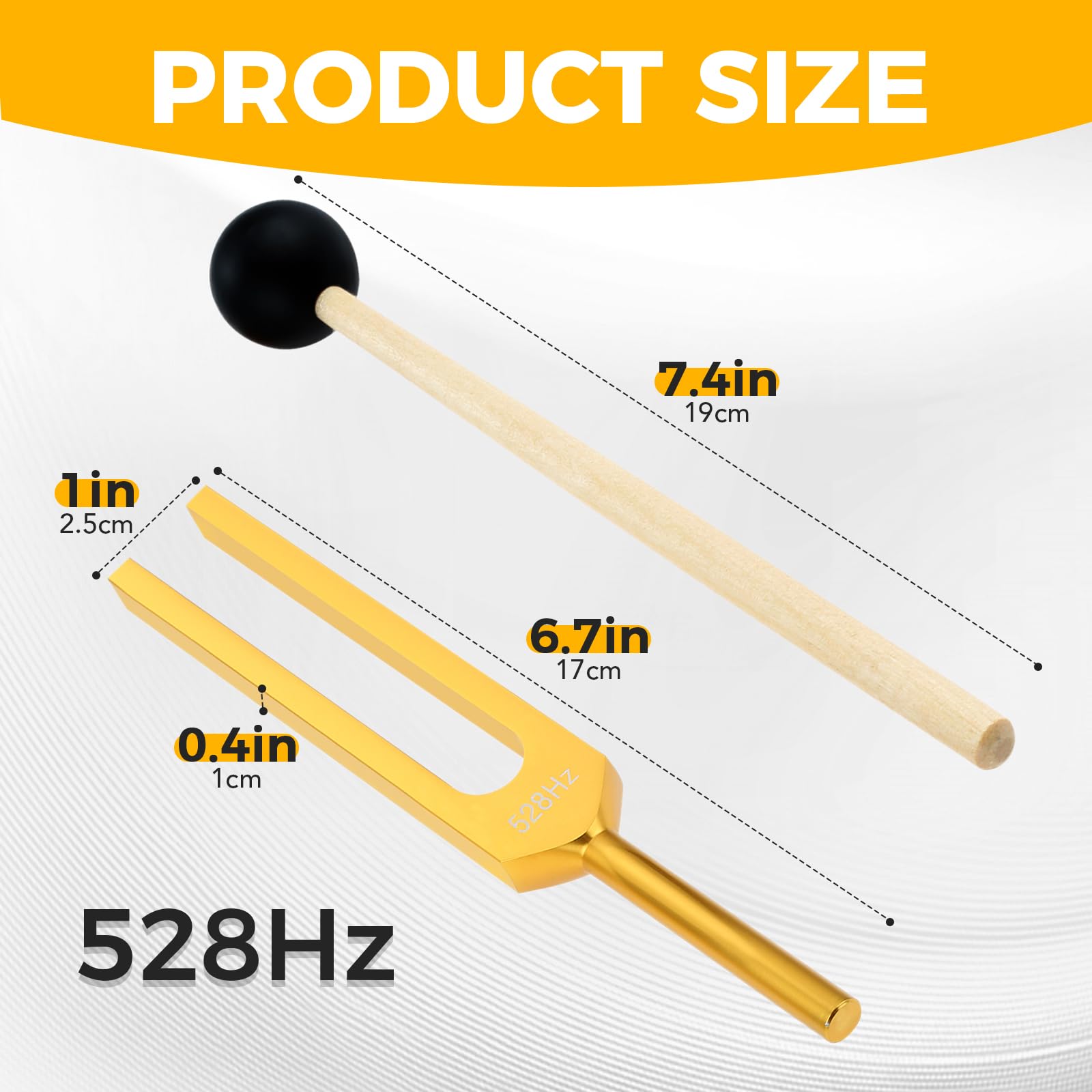 Dreld 528 Hz Tuning Fork, Golden Solfeggio Tuning Forks 528 Hz For Musical Instrument, Meditation Silicone Hammer, Cleaning Clot