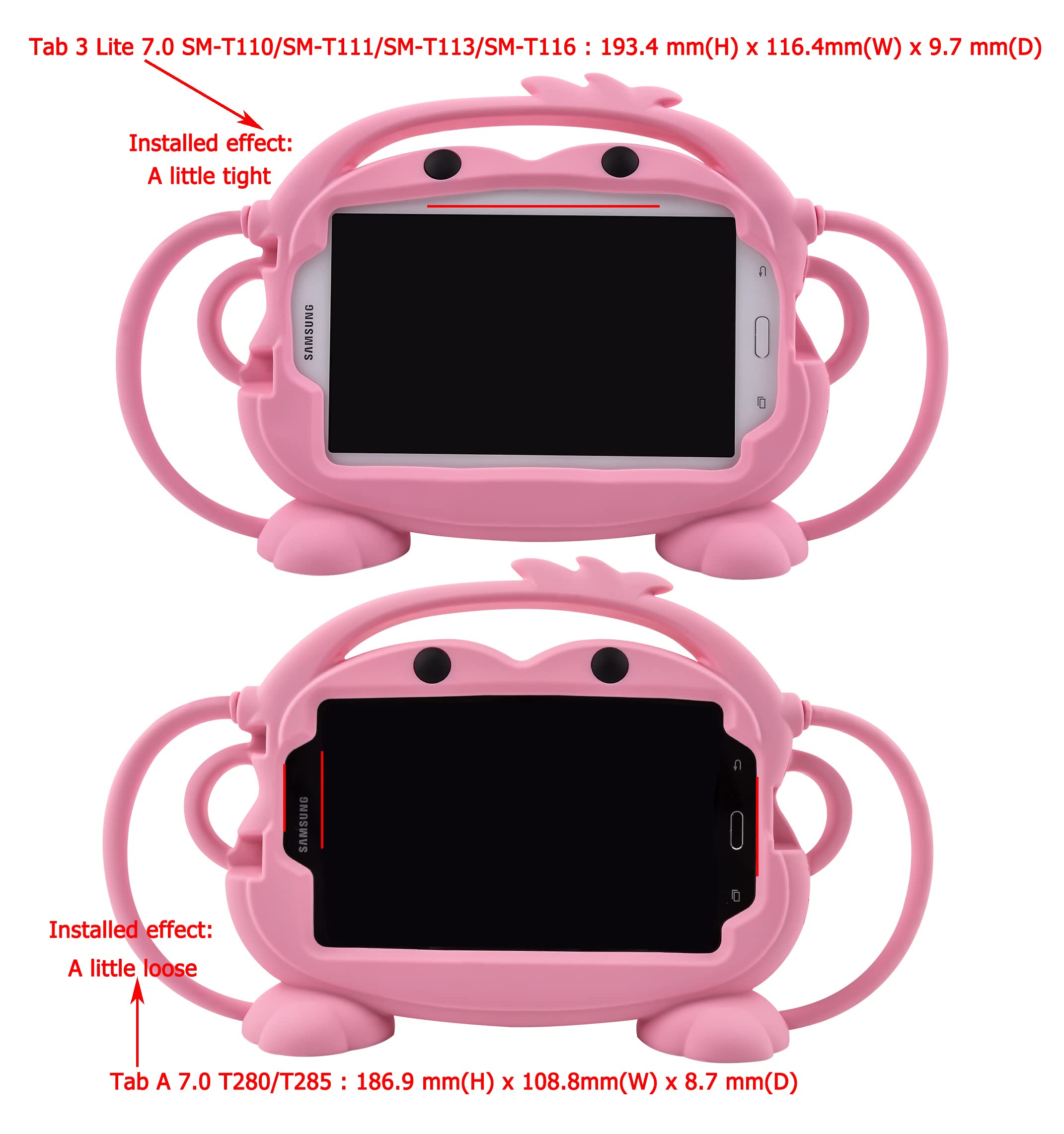 Kids Case For Samsung Galaxy Tab A/3/3 Lite/4 7.0 Inch Tablet   Chinfai [Double Faced Monkey Series] Shock Proof Silicone Handle Stand Protective Cover For Samsung 7' Tablet (Pink)