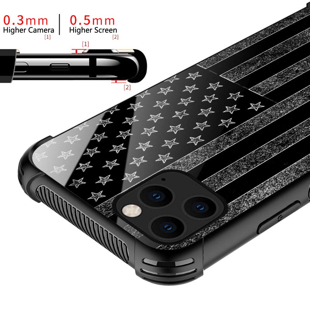 ZHEGAILIAN iPhone 12 Mini Case Tempered Glass TPU Shock Protective Black and White American Flag