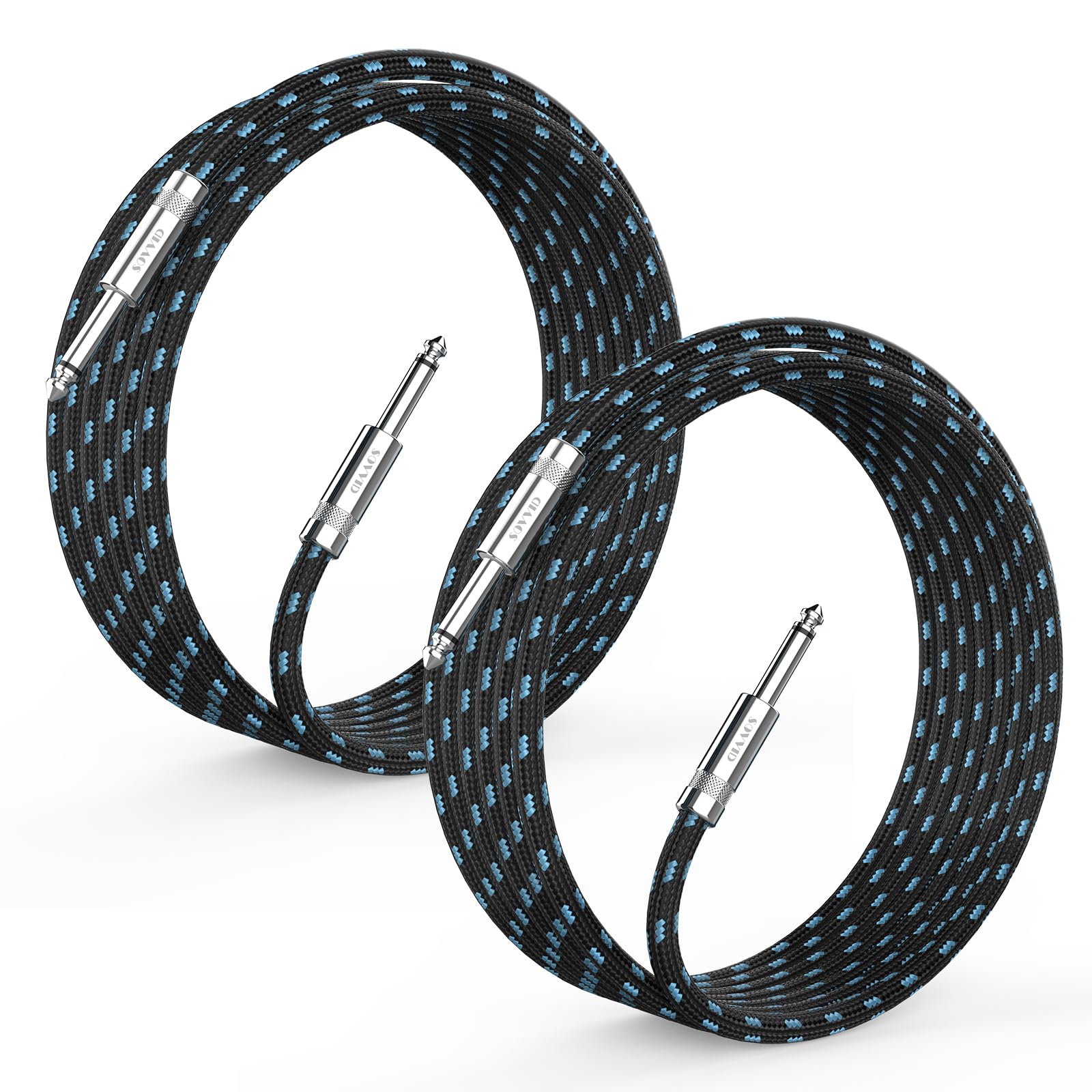 Sovvid 2 Pack Guitar Cable 10Ft   Straight Instrument Cable Quarter Inch Cable Electric Guitar Cord 1/4 Guitar Cables Guitar Amp