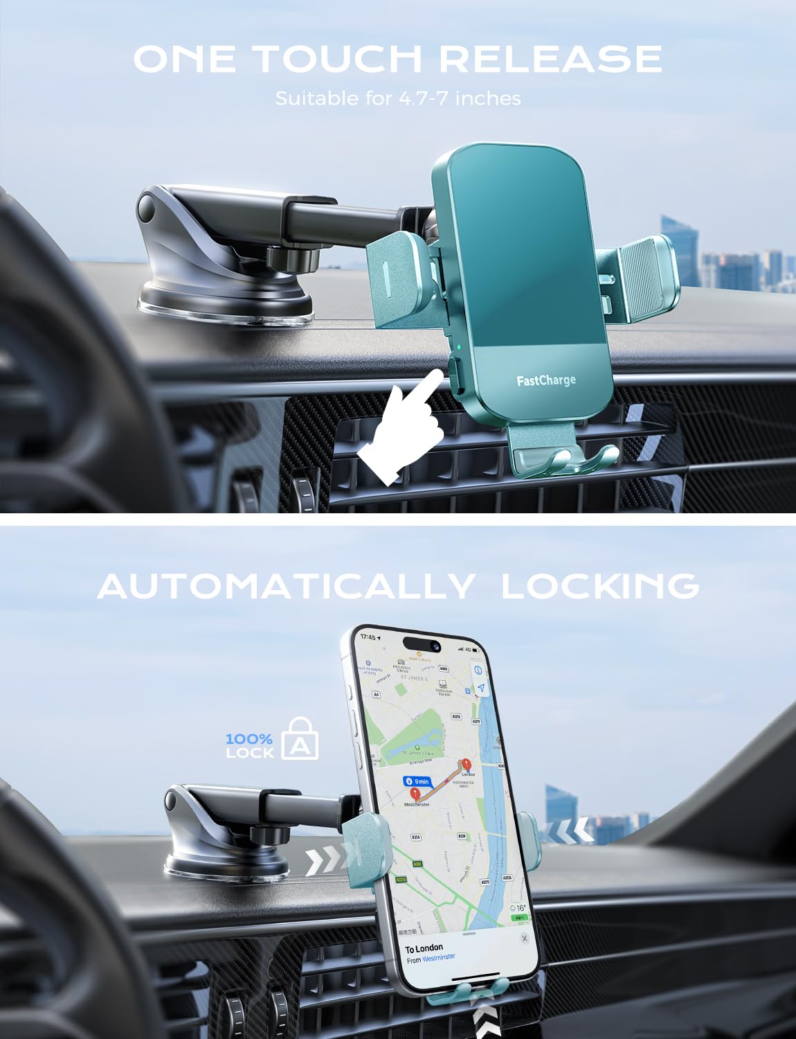 Chgeek Wireless Car Charger, 15W Fast Charging Auto Clamping Car Charger Phone Mount Phone Holder Fit For Iphone 16 15 14 13 12