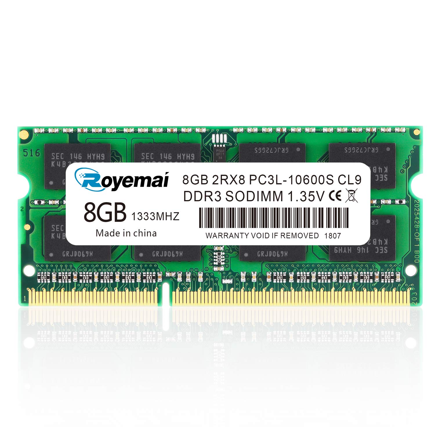 8Gb Ddr3L/Ddr3 10600S 1333Mhz Ram, Royemai Pc3L/Pc3 10600 Sodimm 1.35V/1.5V Cl9 2Rx8 Notebook Laptop Computer Memory Module