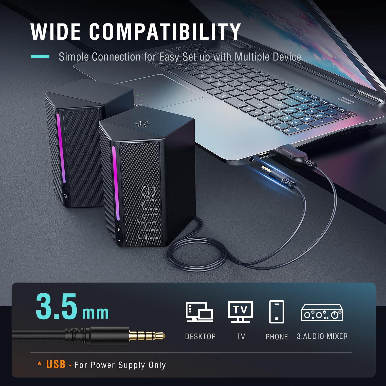 Fifine Computer Speakers, Desktop Pc Speakers With Volume Control, Rgb Gaming Speakers Wired With 3.5Mm Aux Audio Cable For Lapt