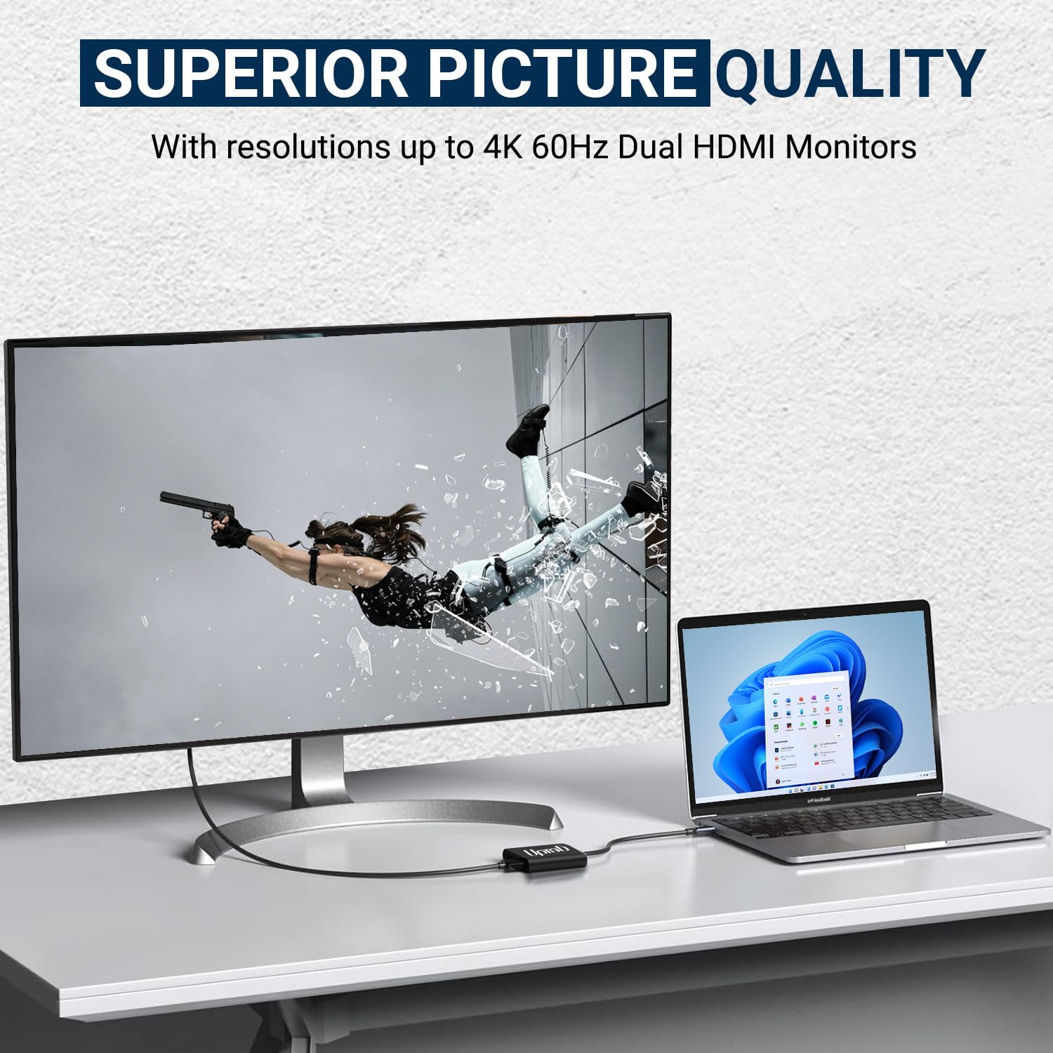 Uptab Mini Displayport To Dual Hdmi 4K@60Hz Adapter Multi Stream Transport (Mst) Hub, Dp To 2X Hdmi 2.0