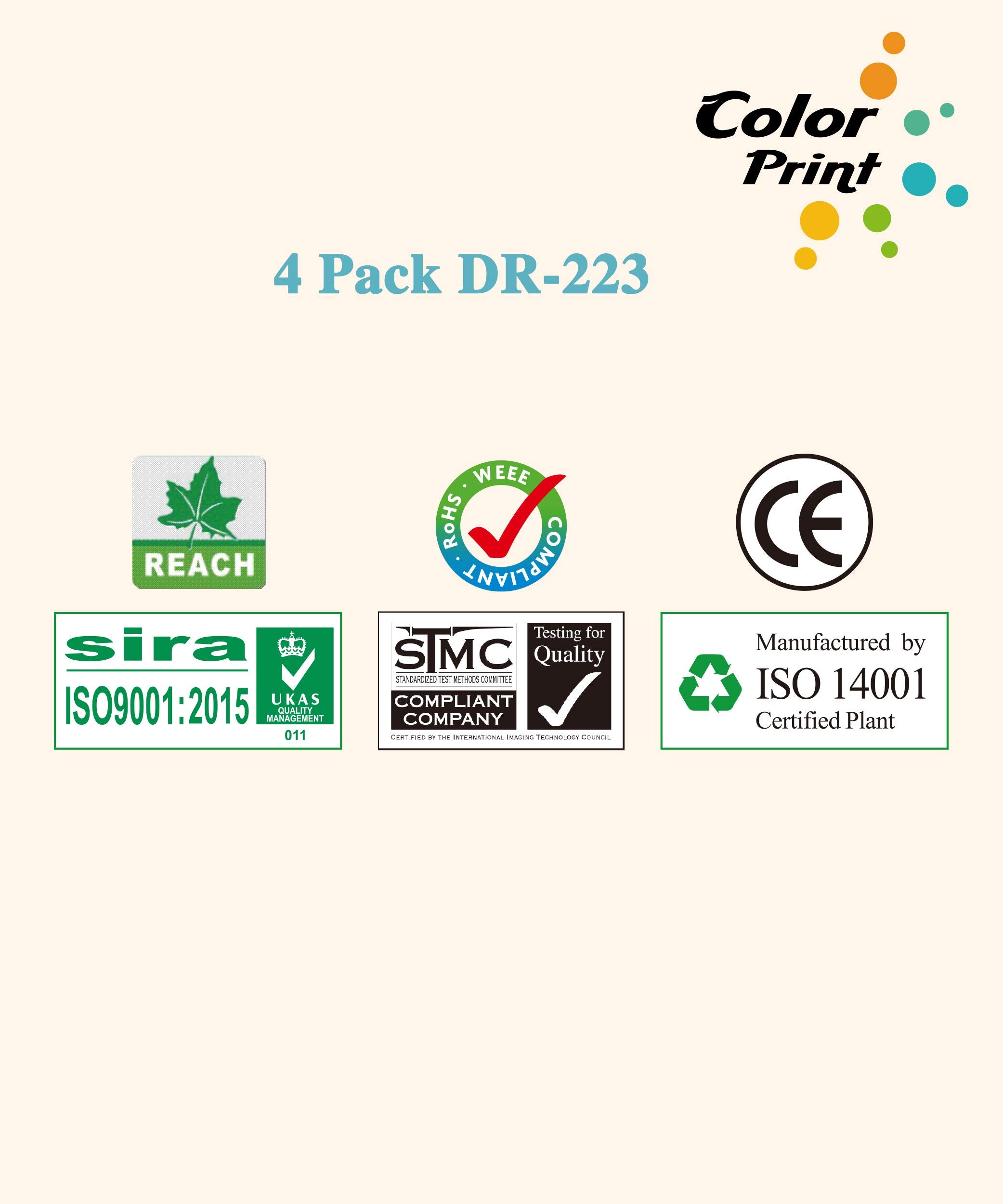 4 Pack Colorprint Compatible Drum Unit Replacement For Brother Dr223Cl 223Cl Dr 223Cl Work With Hl L3210Cw Hl L3230Cdw Hl L3270C