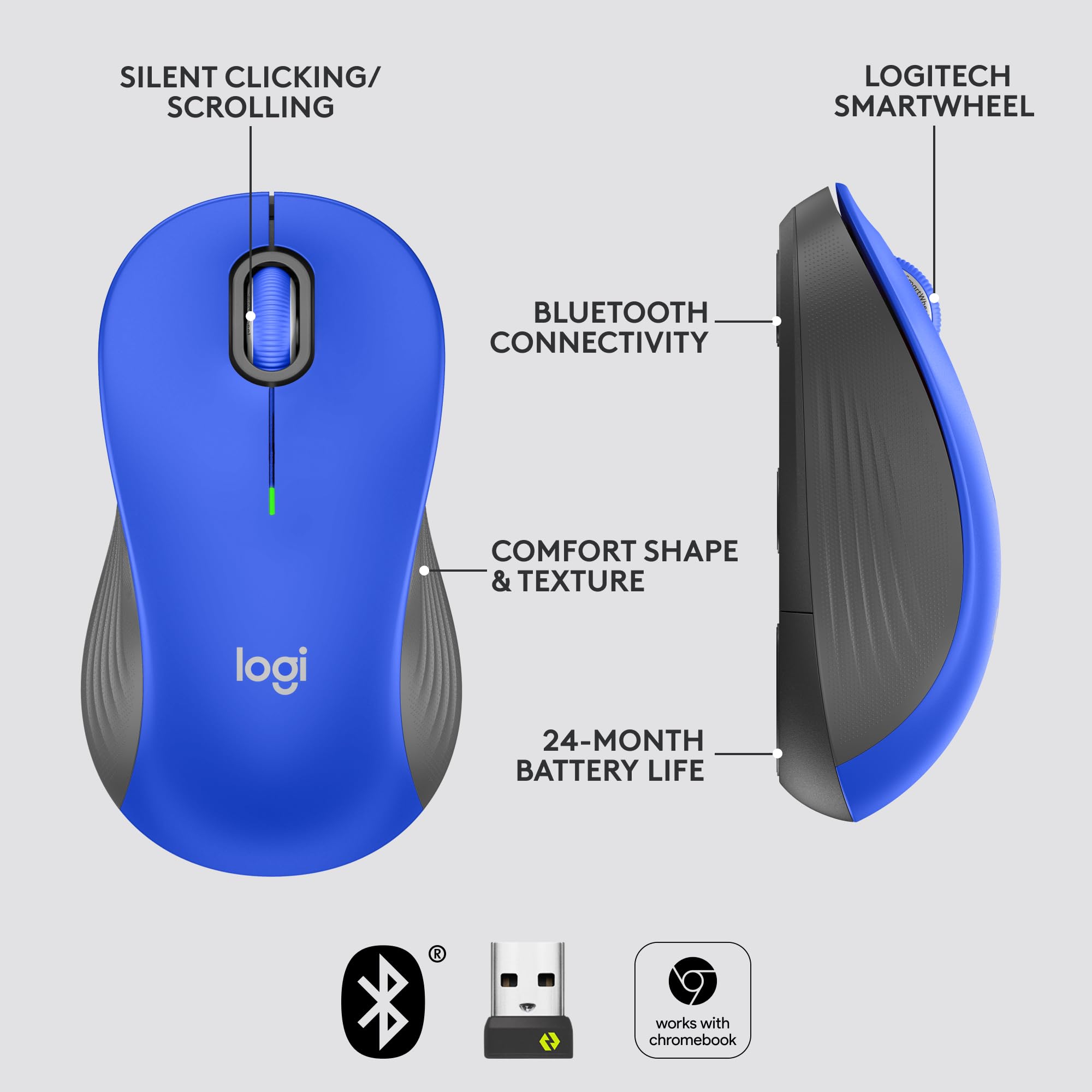 Logitech Signature M550 L Full Size Wireless Mouse   For Large Sized Hands, 2 Year Battery, Silent Clicks, Bluetooth, Multi Devi