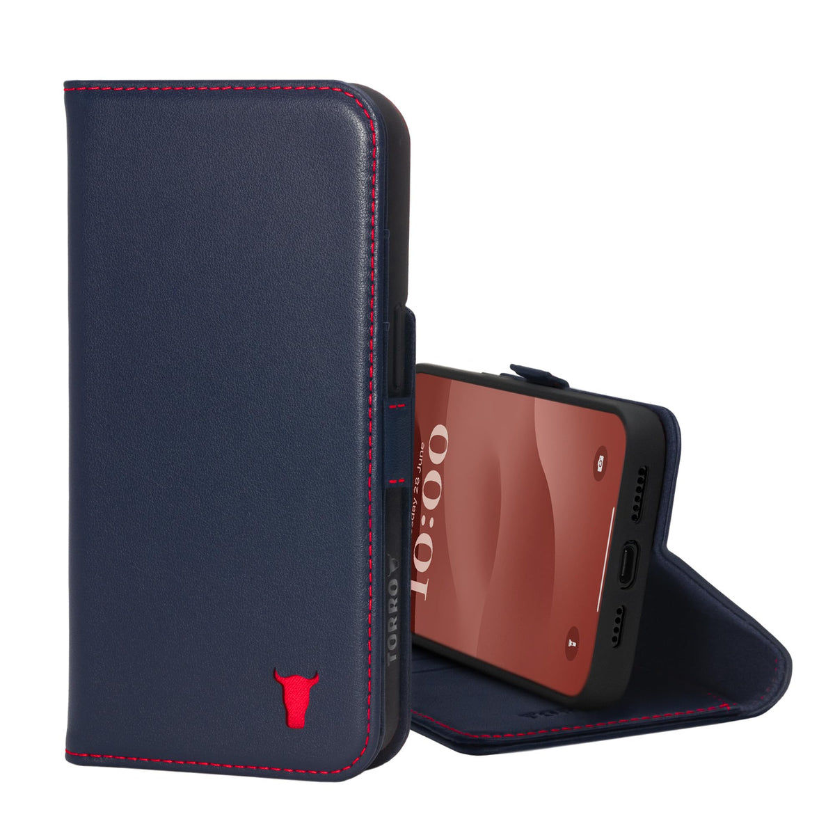 Torro Leather Case Compatible With Iphone 15 Pro Max   Premium Leather Wallet Case With Kickstand And Card Slots   Navy Blue