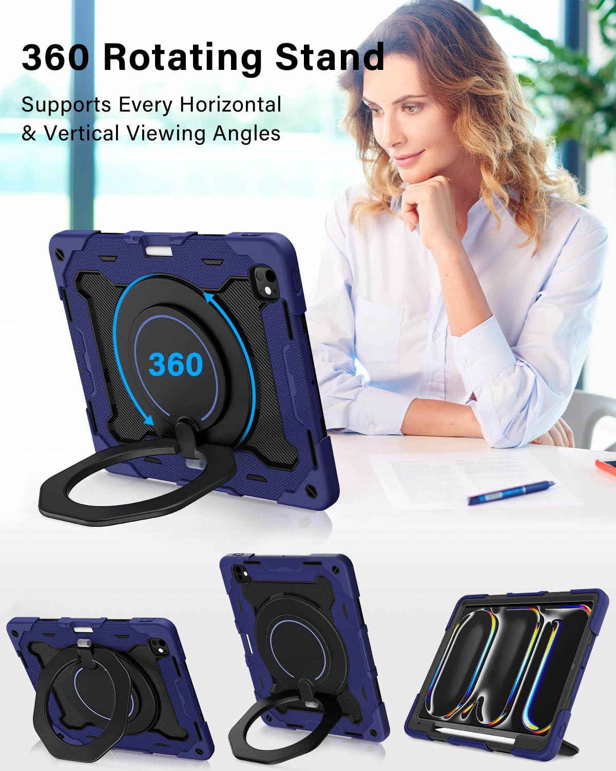 Roiskin For Ipad Pro 13 Inch Case 2024 M4 7Th Generation With Hd Screen Protector & Shoulder Strap & Pen Holder [15Ft Drop Prote